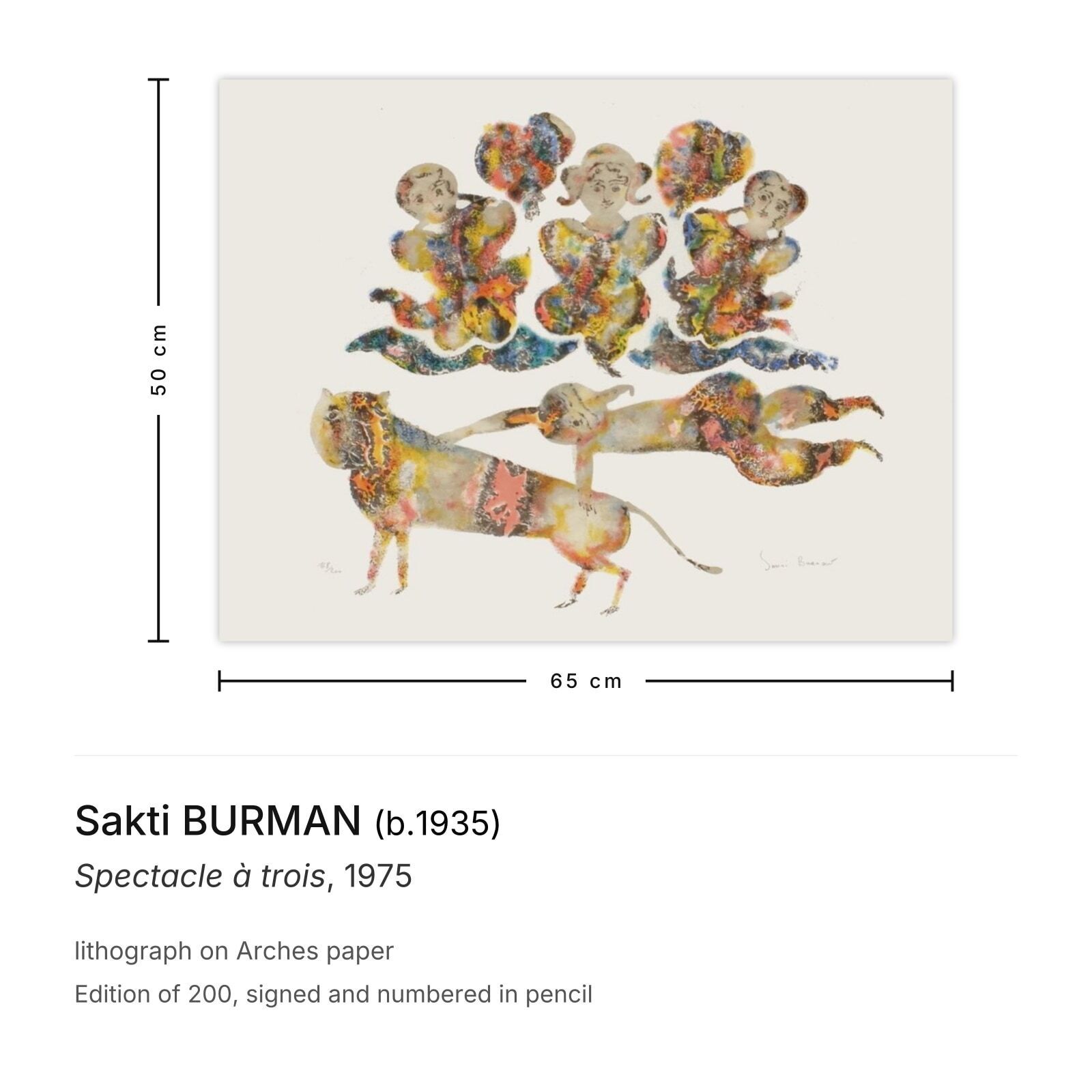 Sakti Burman Signed Lithograph Spectacle à Trois 1975 photo furniture