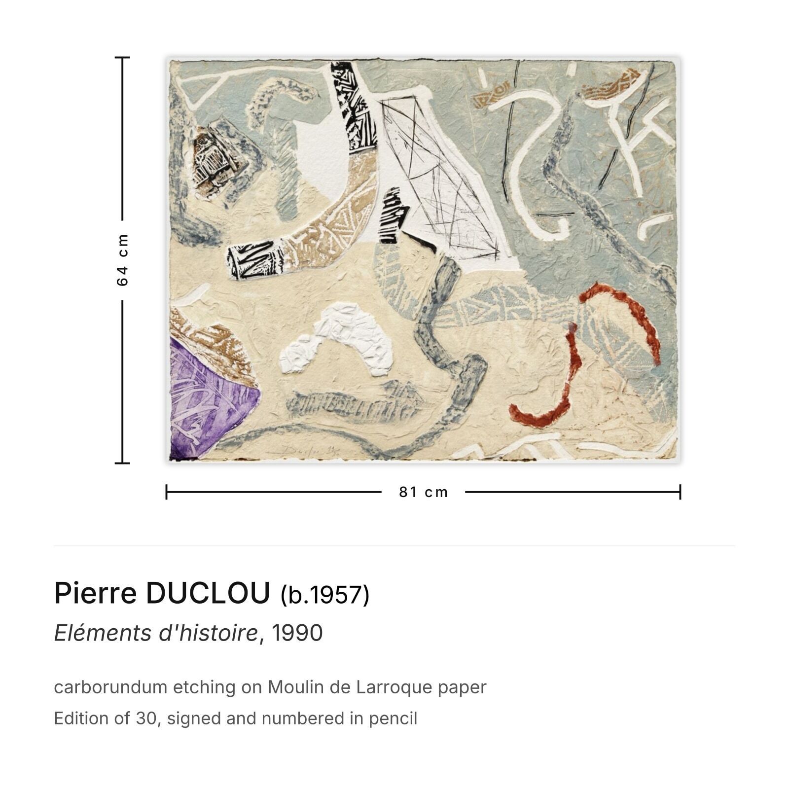 Pierre Duclou Gesigneerde Carborundum Ets Eléments D'histoire 1990 photo furniture