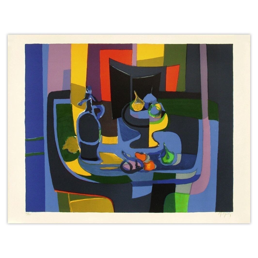 Marcel Mouly Gesigneerde Lithografie Nature Morte Compotier Et Siphon