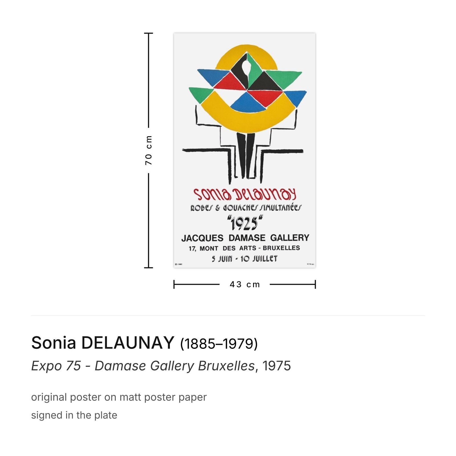Sonia Delaunay Poster Expo 75 Damase Gallery Bruxelles photo furniture