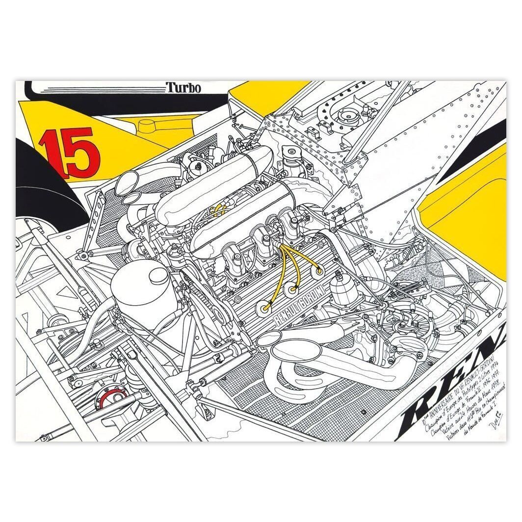 Michel Raimon Gesigneerde Zeefdruk Moteur Renault Gordini F1 1983