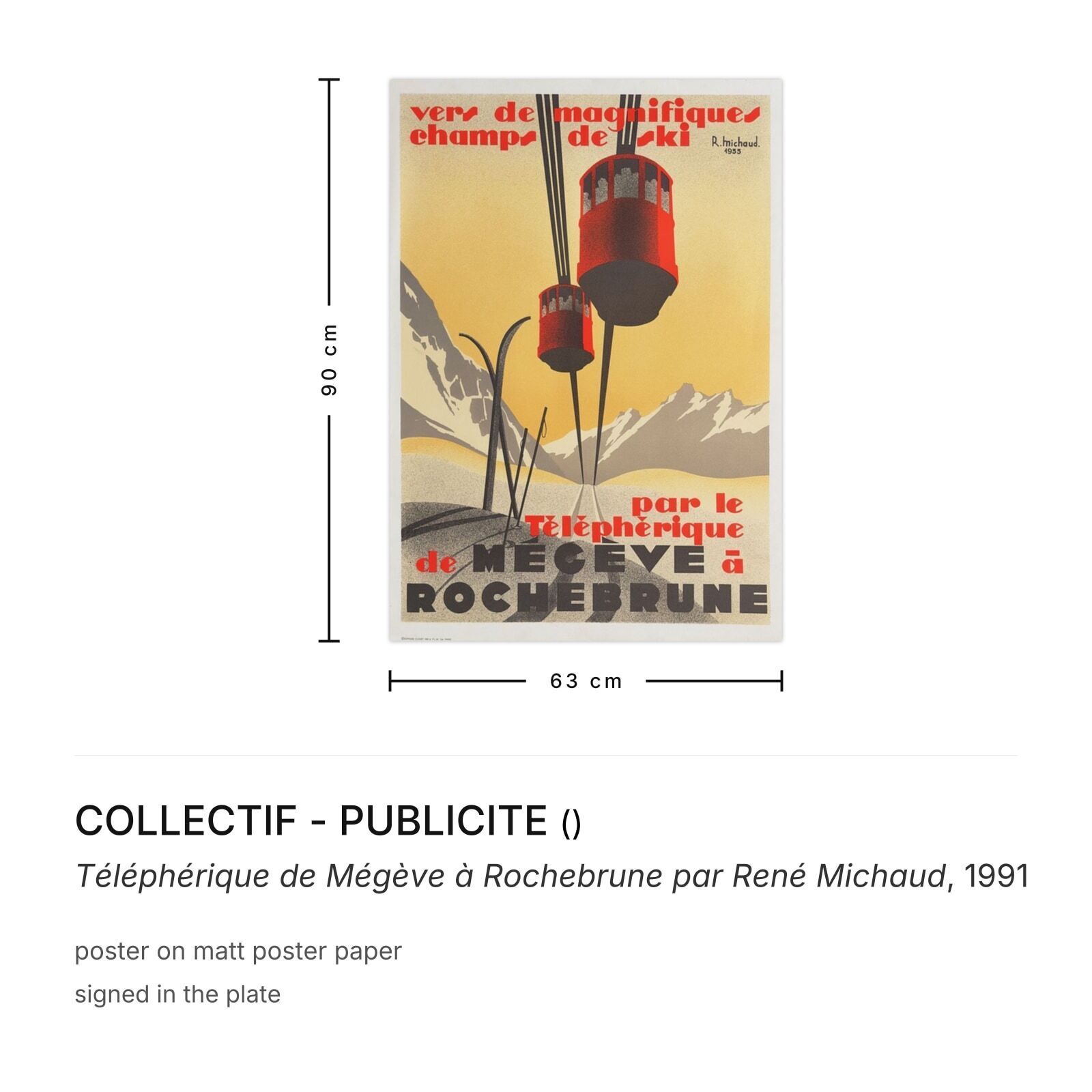 Collectif Publicite Poster Téléphérique De Mégève à Rochebrune Par René Michaud 1991 photo furniture