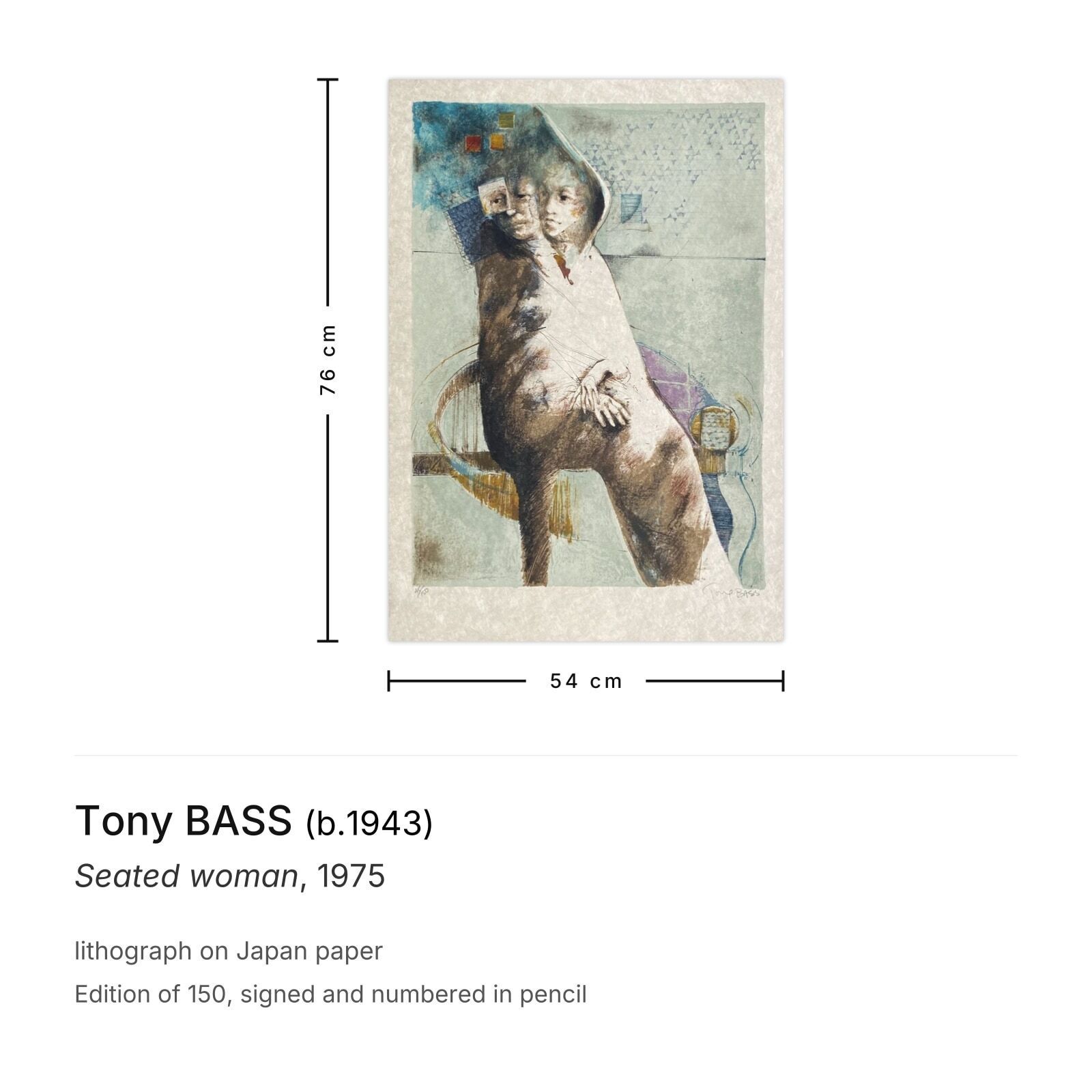 Tony Bass Gesigneerde Lithografie Zittende Vrouw 1975 photo furniture