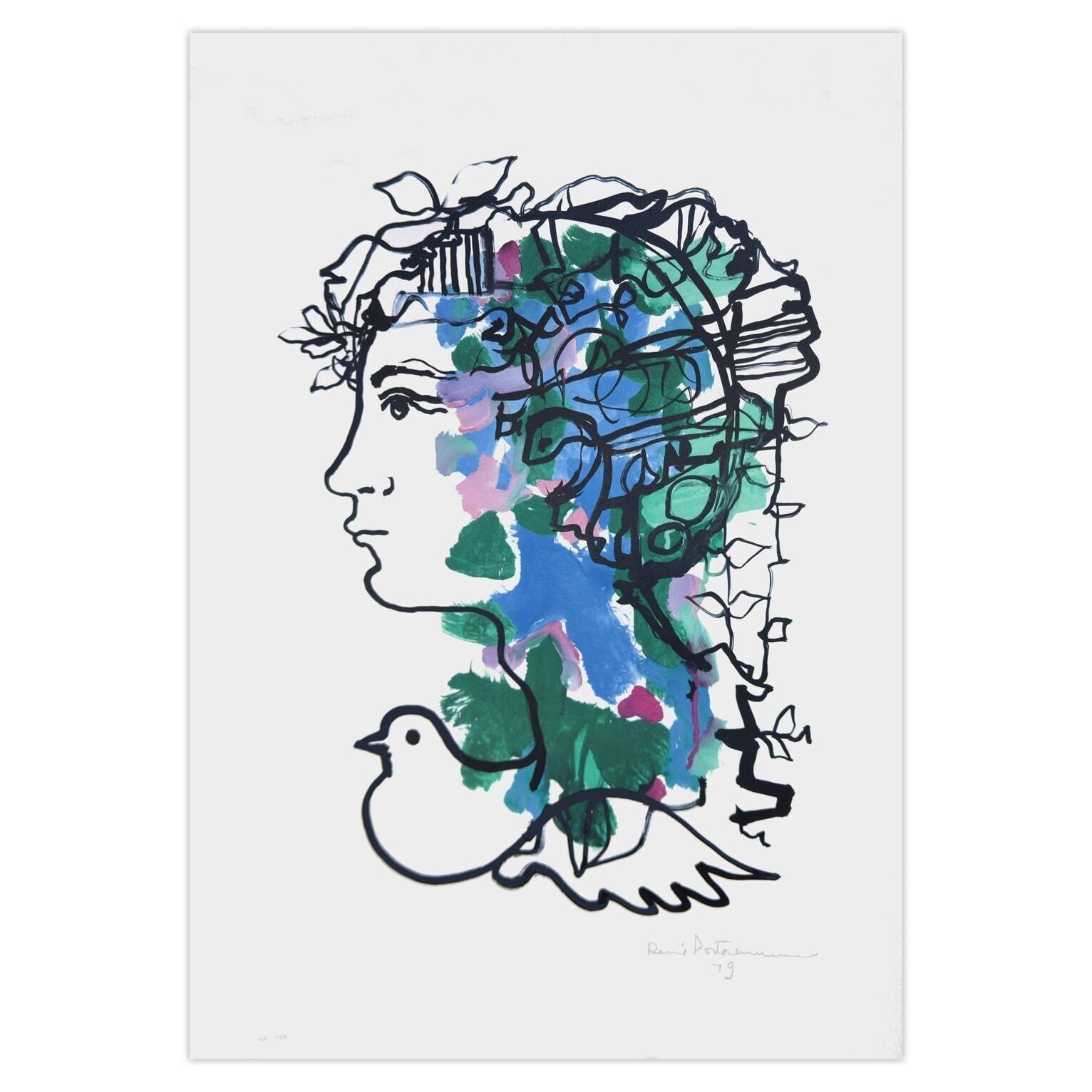 Ernesto René Portocarrero Signed Lithograph Portrait Pour La Paix 1979