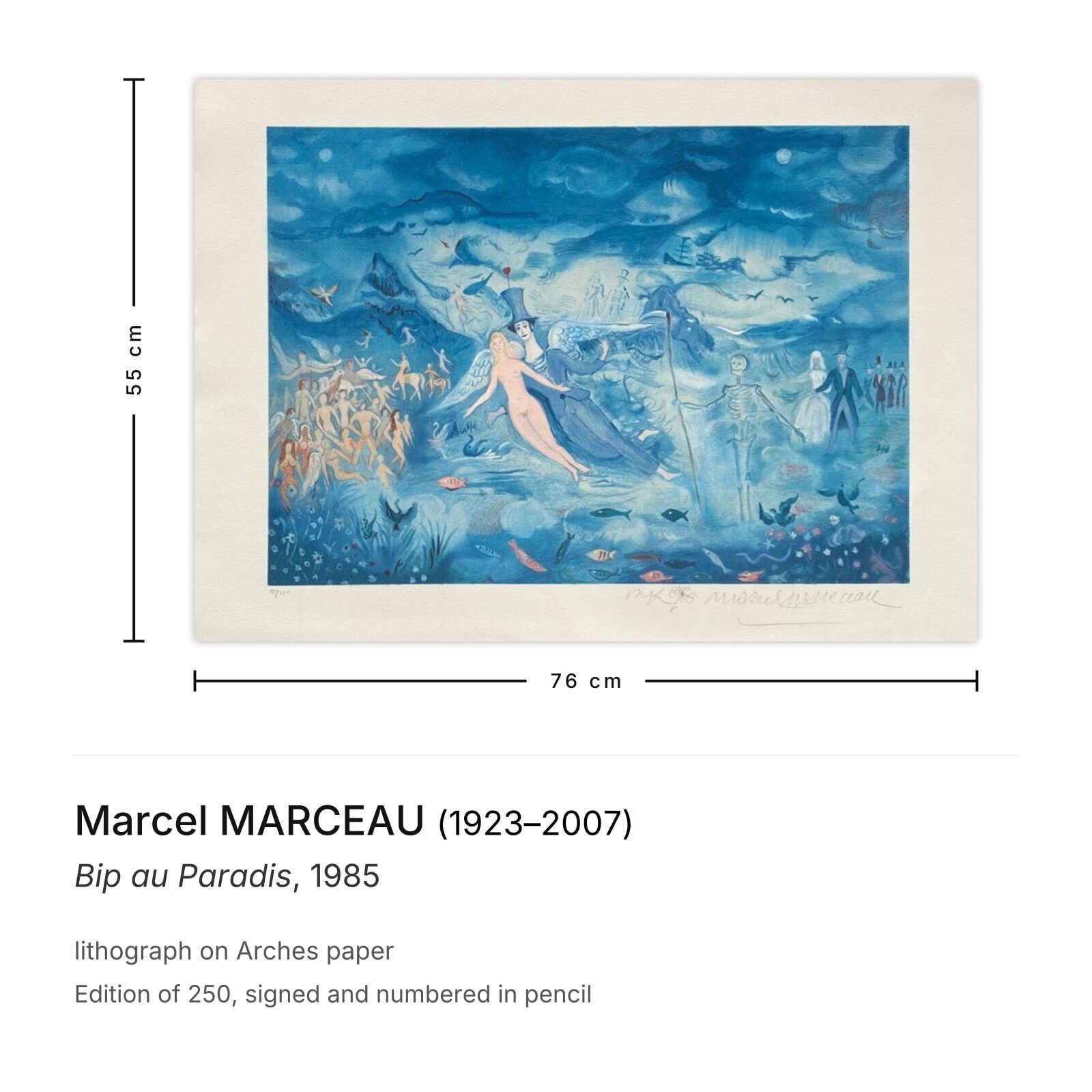Marcel Marceau Gesigneerde Lithografie Bip Au Paradis 1985 photo furniture