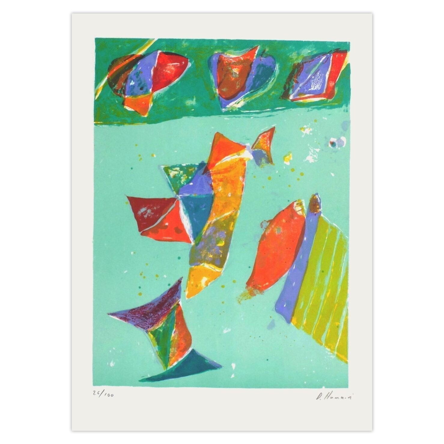 Daniel Humair Gesigneerde Lithografie Composition III 1971