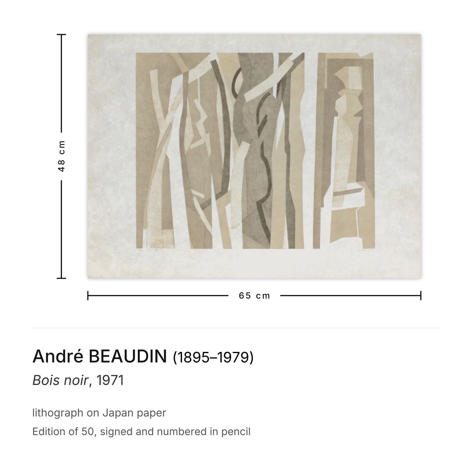 André Beaudin Gesigneerde Lithografie Bois Noir 1971 photo furniture