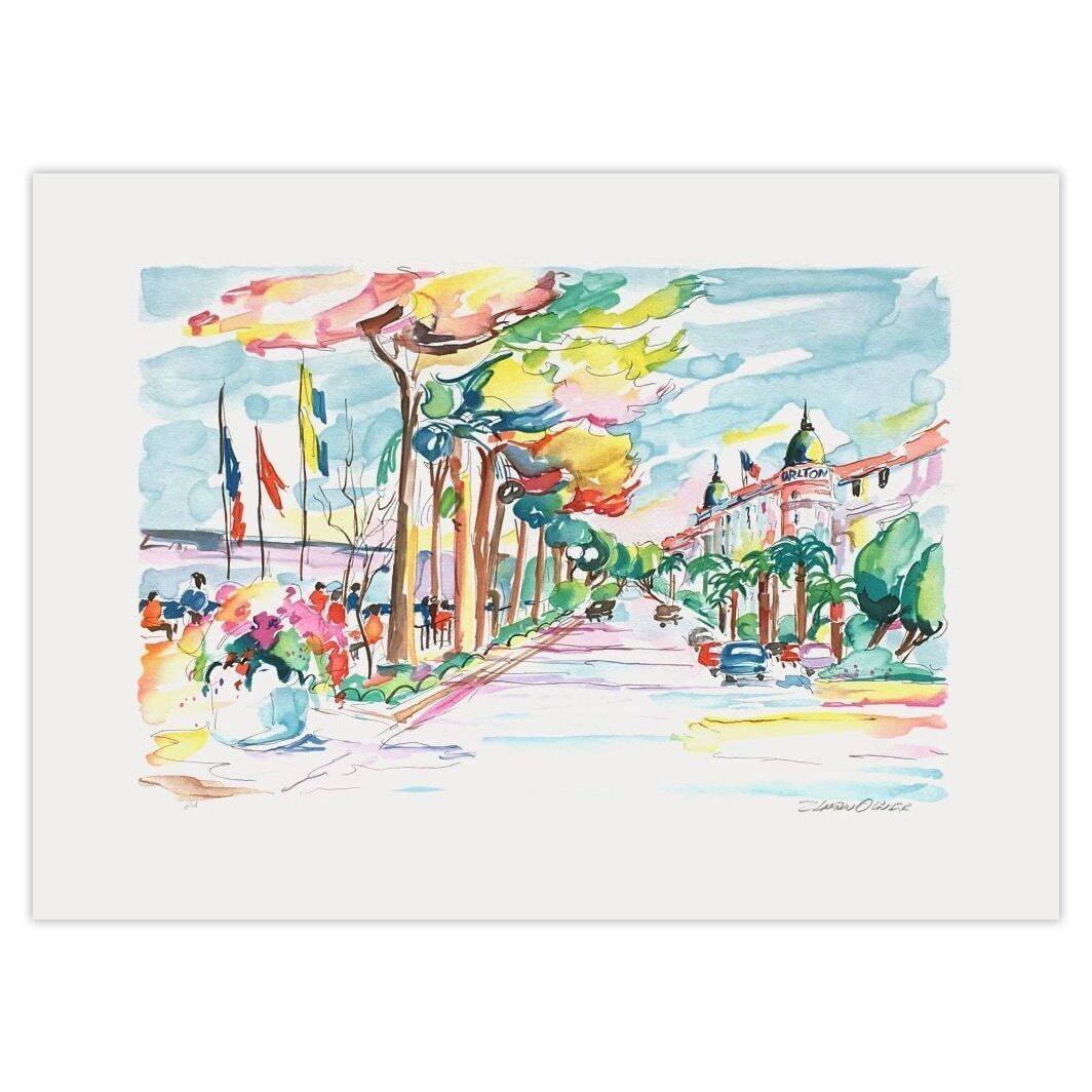 Oliver Zlatku Signed Lithograph La Croisette à Cannes 1990