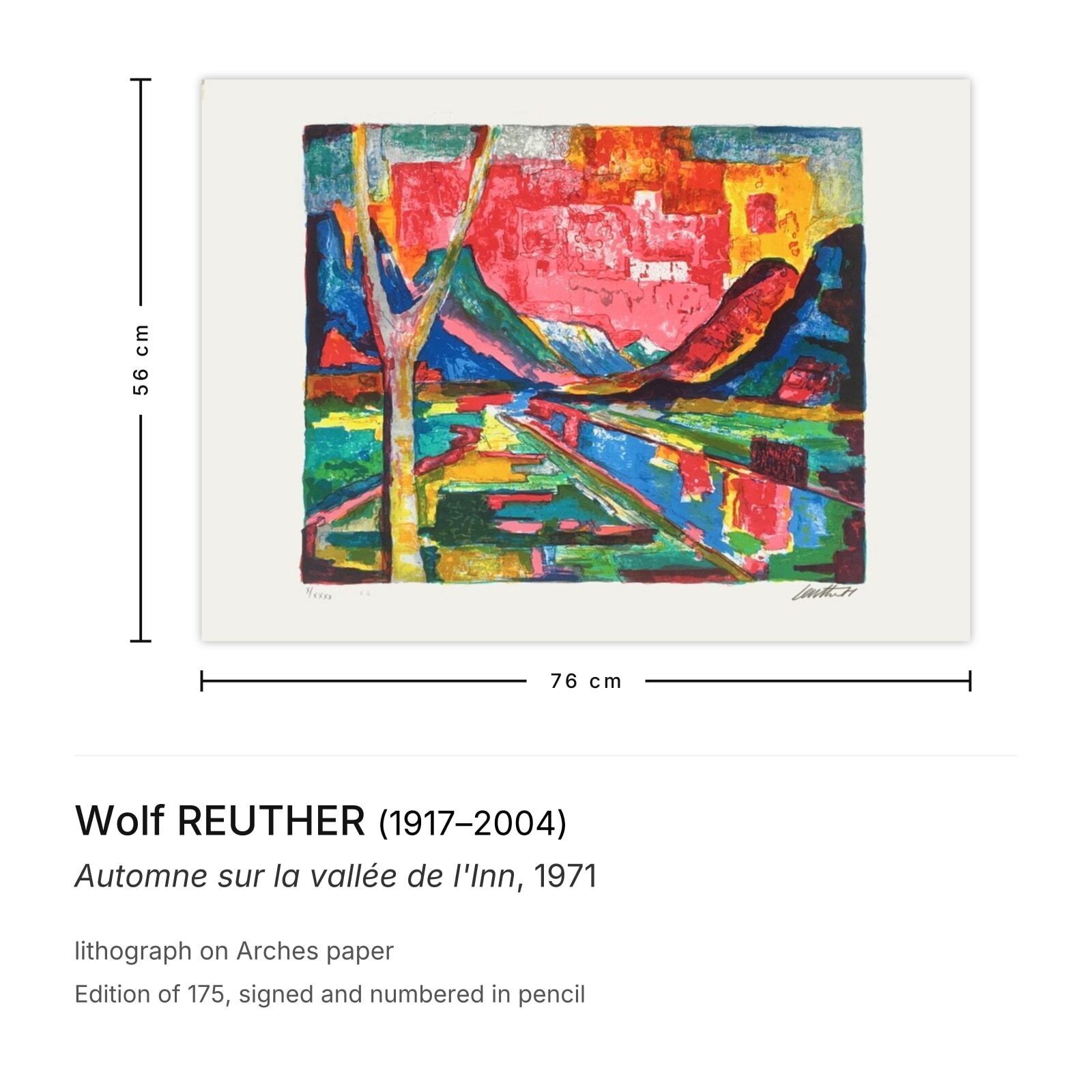 Wolf Reuther Gesigneerde Lithografie Automne Sur La Vallée De L'Inn 1971 photo furniture