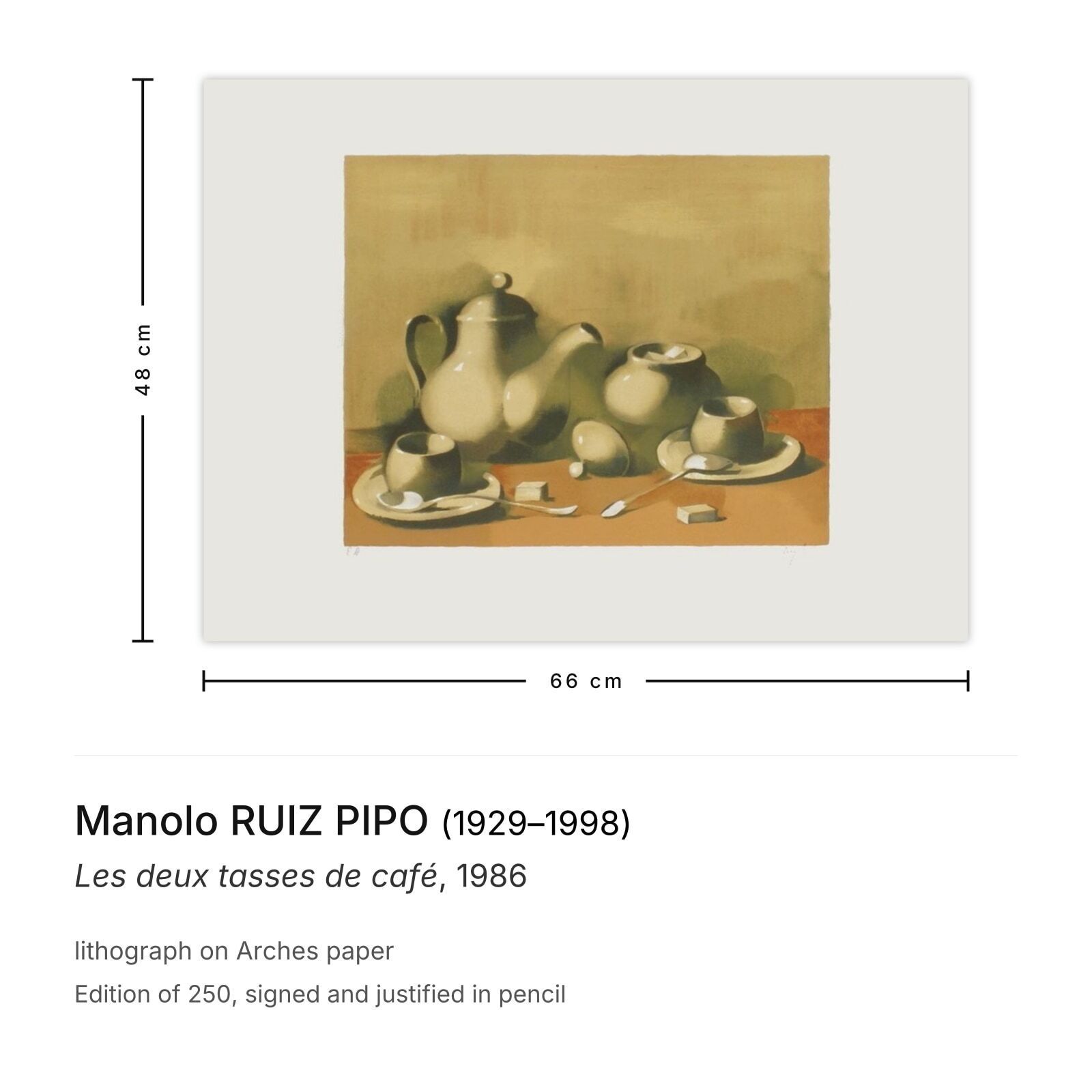 Manolo Ruiz Pipo Gesigneerde Lithografie Les Deux Tasses De Café 1986 photo furniture