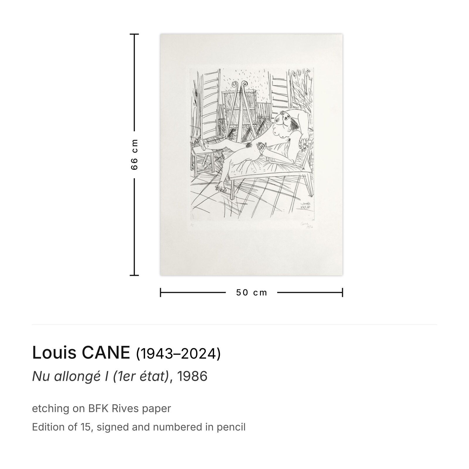 Louis Cane Gesigneerde Ets Nu Allongé I (1er état) 1986 photo furniture