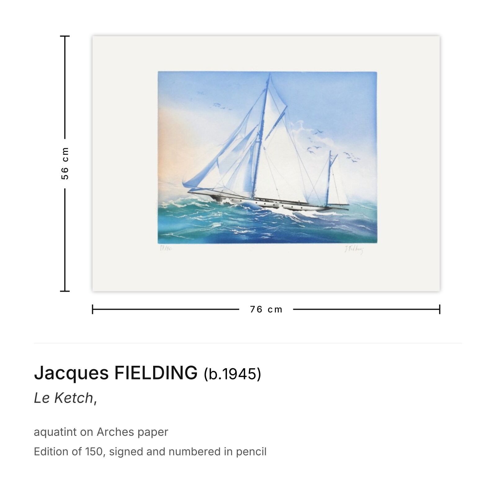 Jacques Fielding Gesigneerde Aquatint Le Ketch photo furniture
