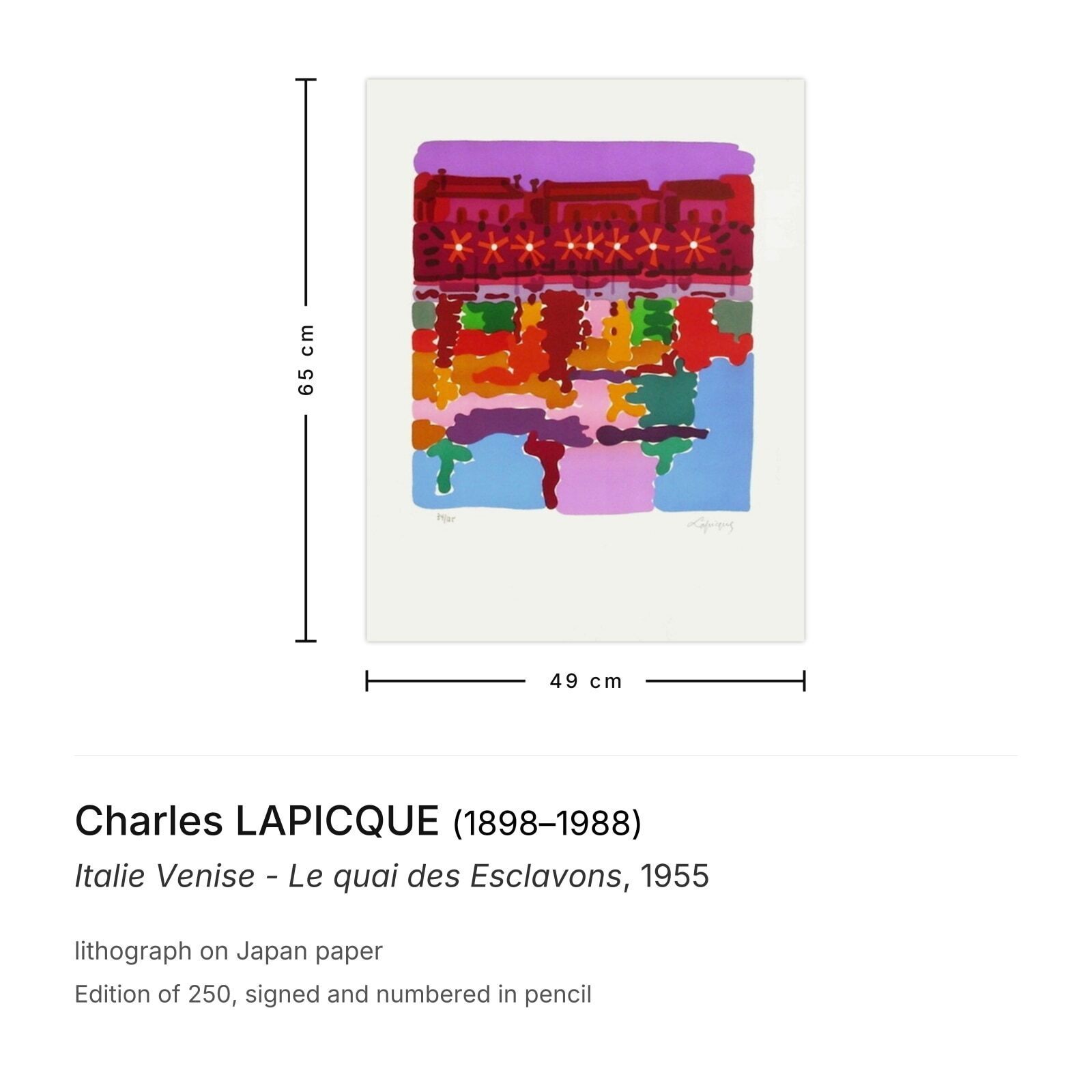 Charles Lapicque Gesigneerde Lithografie Italie Venise   Le Quai Des Esclavons 1955 photo furniture