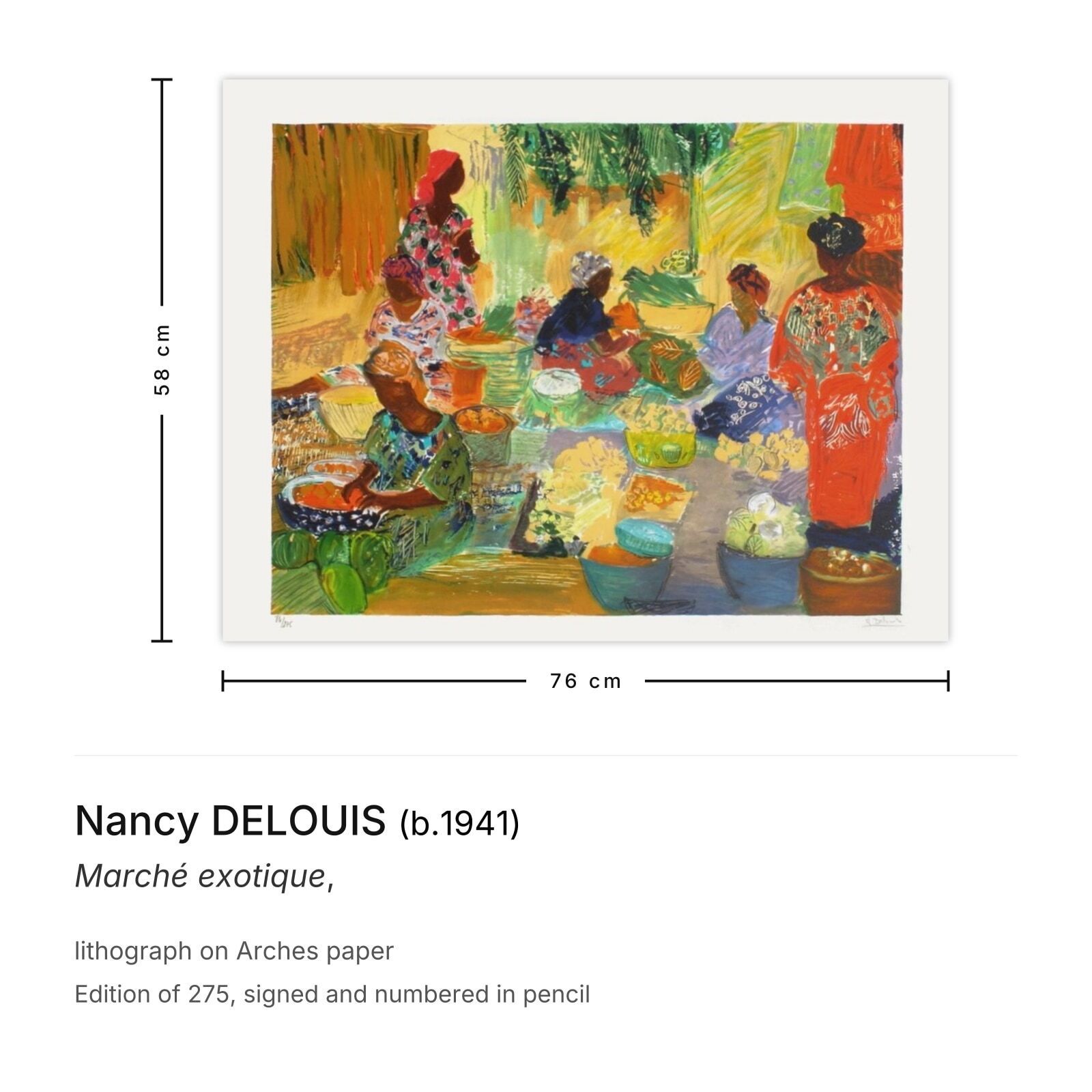 Nancy Delouis Gesigneerde Lithografie Marché Exotique photo furniture