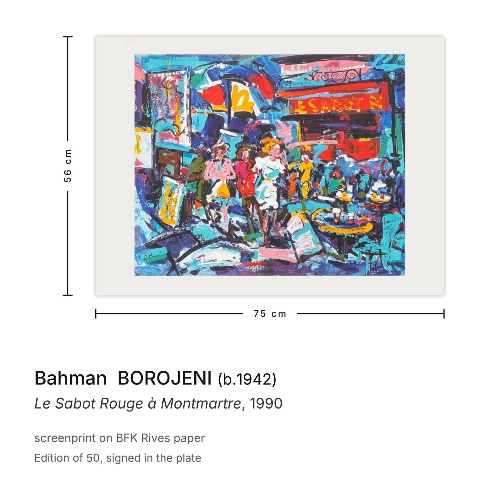 Bahman Borojeni Screenprint Le Sabot Rouge à Montmartre 1990 photo furniture