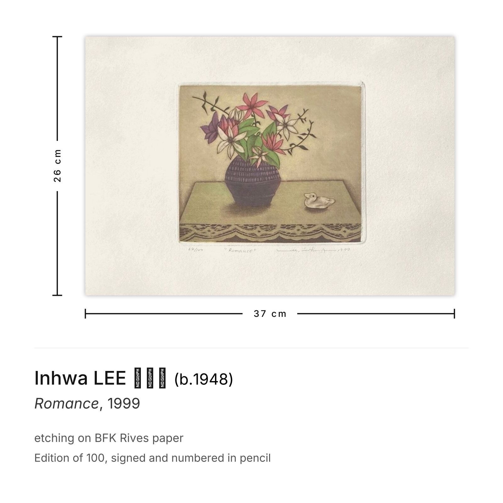 Inhwa Lee 이인화 Gesigneerde Ets Romance 1999 photo furniture