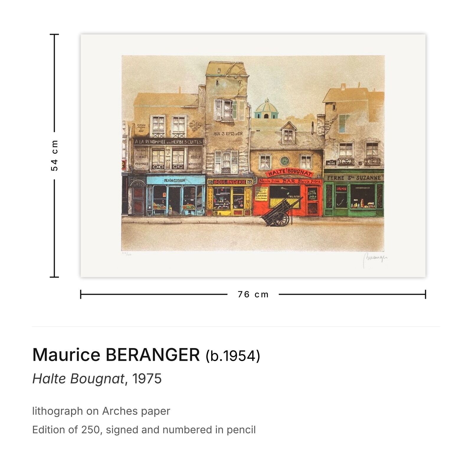 Maurice Beranger Gesigneerde Lithografie Halte Bougnat 1975 photo furniture