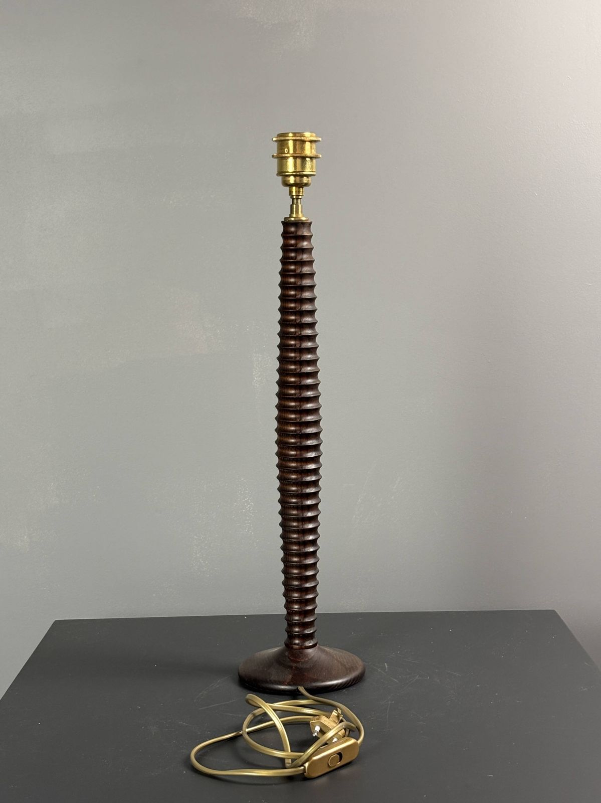 Lighting Pair Midcentury Wood Turned Table Lamps, In The Style Of Charles Dudouyt photo