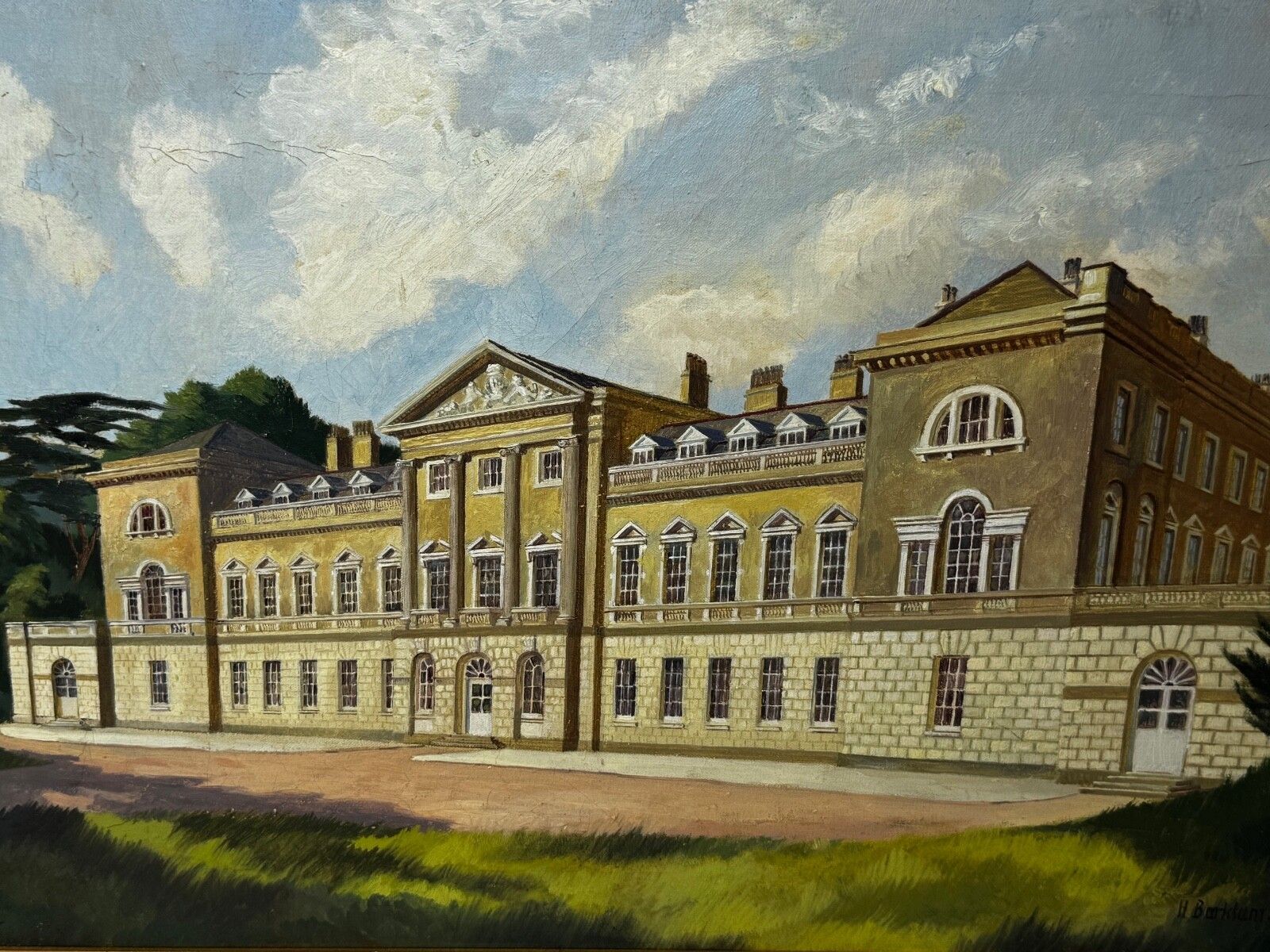 Historisch 20e-eeuws olieverfchilderij van Woburn Abbey, het landgoed van de Duke of Bedford in Bedfordshire, gesigneerd door Harold Barklam photo furniture