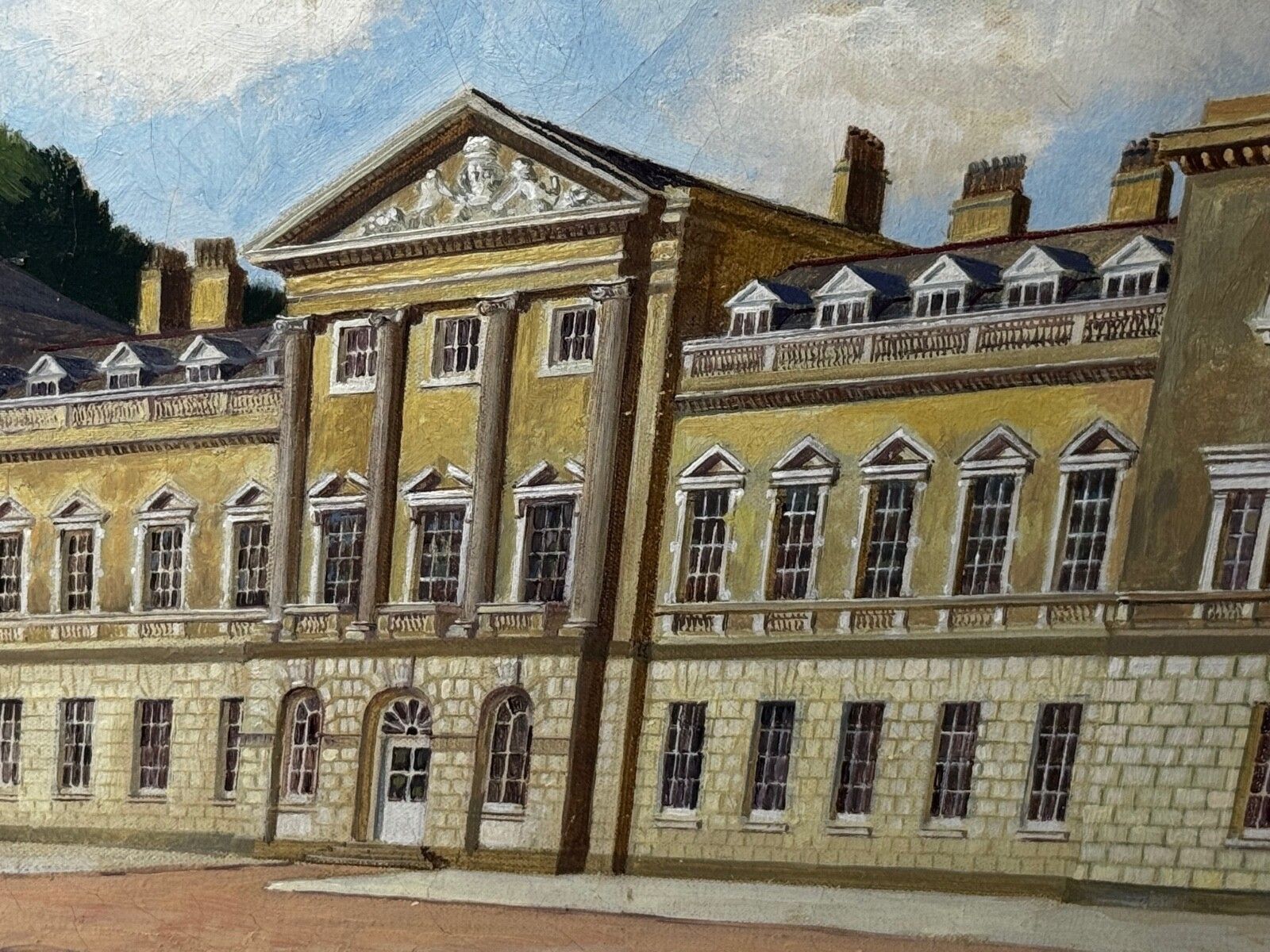 Historisch 20e-eeuws olieverfchilderij van Woburn Abbey, het landgoed van de Duke of Bedford in Bedfordshire, gesigneerd door Harold Barklam photo for sale