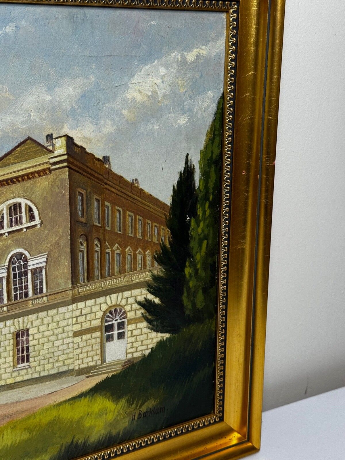 Historisch 20e-eeuws olieverfchilderij van Woburn Abbey, het landgoed van de Duke of Bedford in Bedfordshire, gesigneerd door Harold Barklam photo Kunst