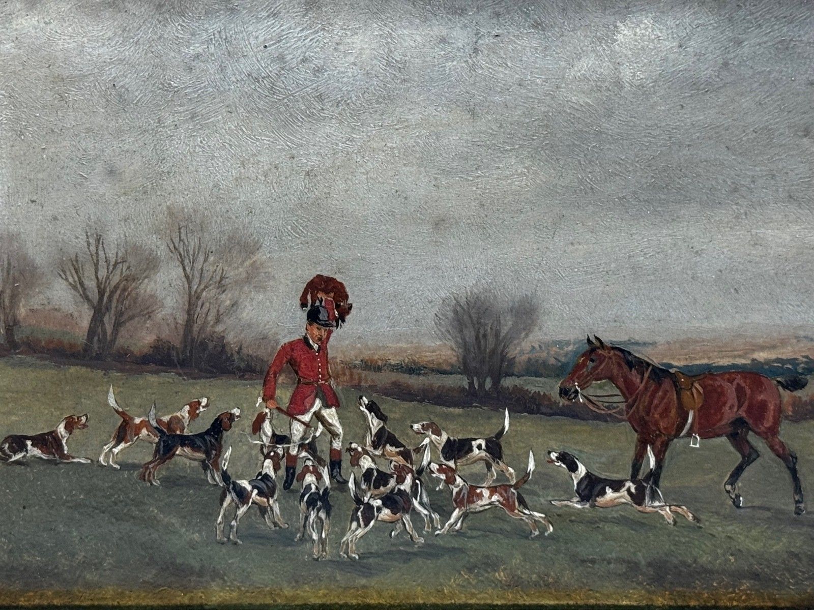 Victorian olieverfschilderij "The Death The Berkeley Hunt" ca. 1880, gesigneerd door Charles Faulkner photo furniture