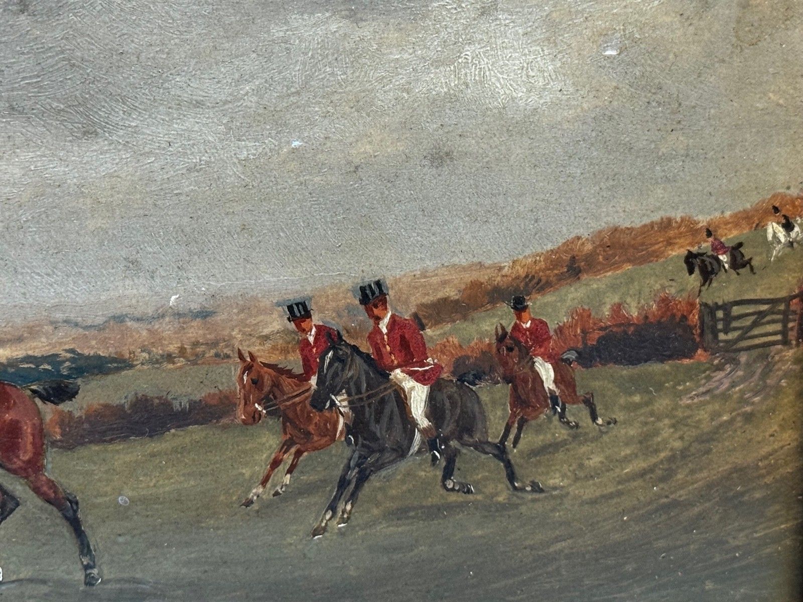 Victorian olieverfschilderij "The Death The Berkeley Hunt" ca. 1880, gesigneerd door Charles Faulkner photo for sale
