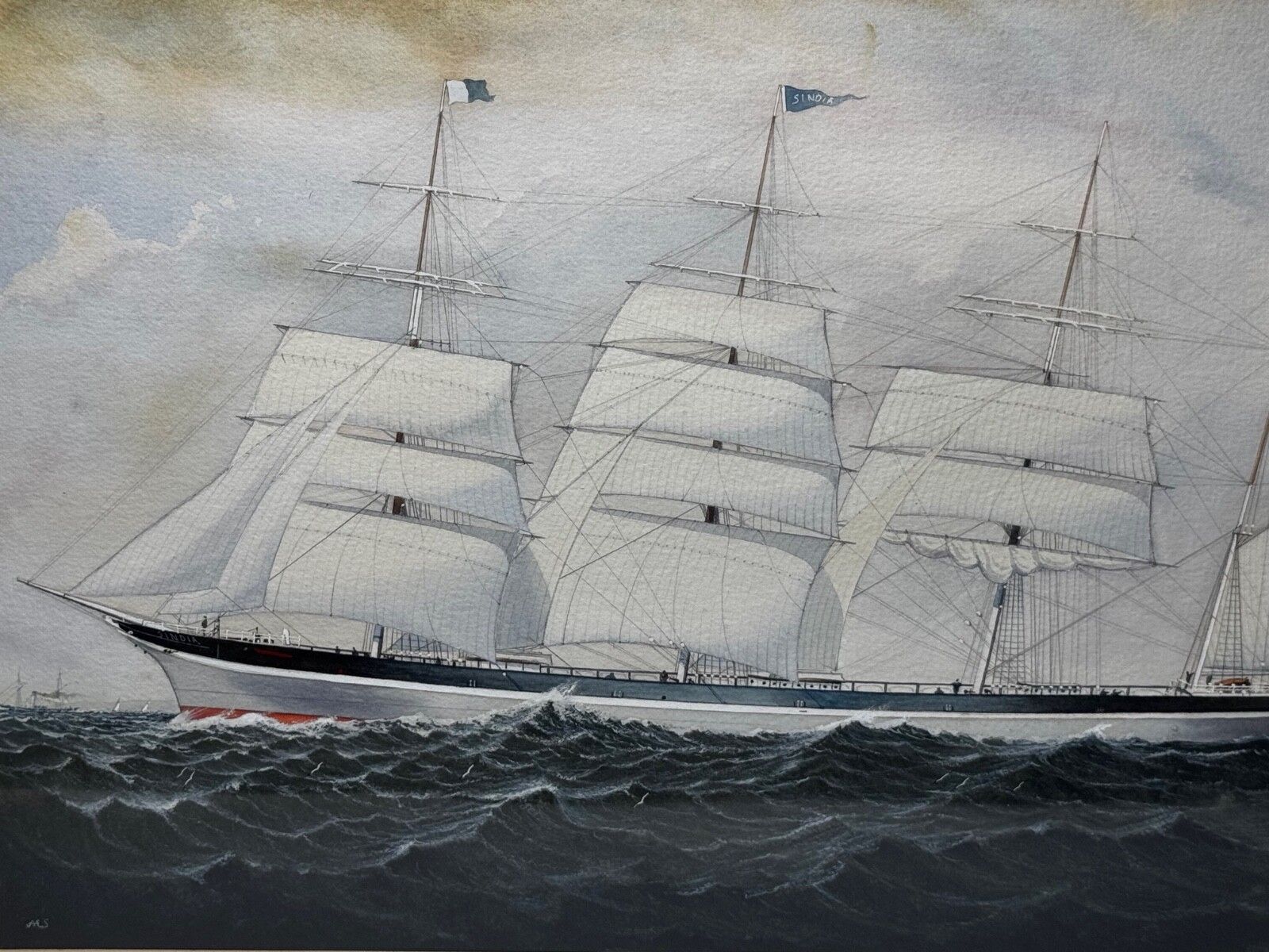 Victoriaans schilderij Brocklebank Line viermastige bark stalen romp schip Sindia photo furniture
