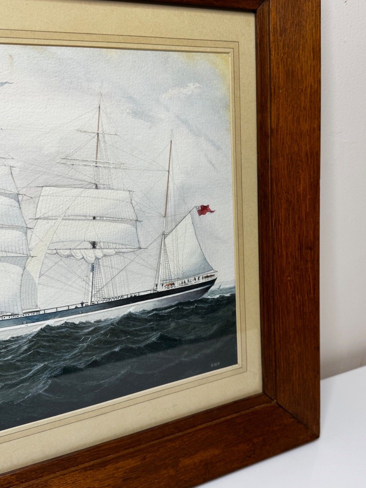 Victorian Painting Brocklebank Line Four Masted Barque Steel Hull Ship Sindia photo 4500.0