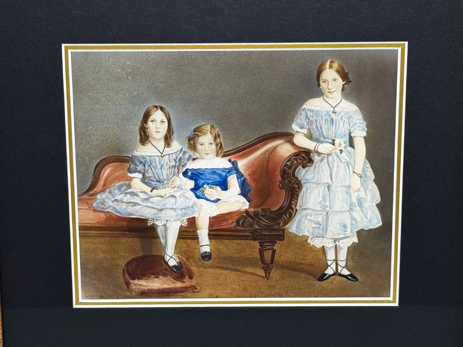 19e-eeuws familieportret van de familie van kapitein John Cooke, Louisa, Augusta en Sophia Devonshire photo vinterior