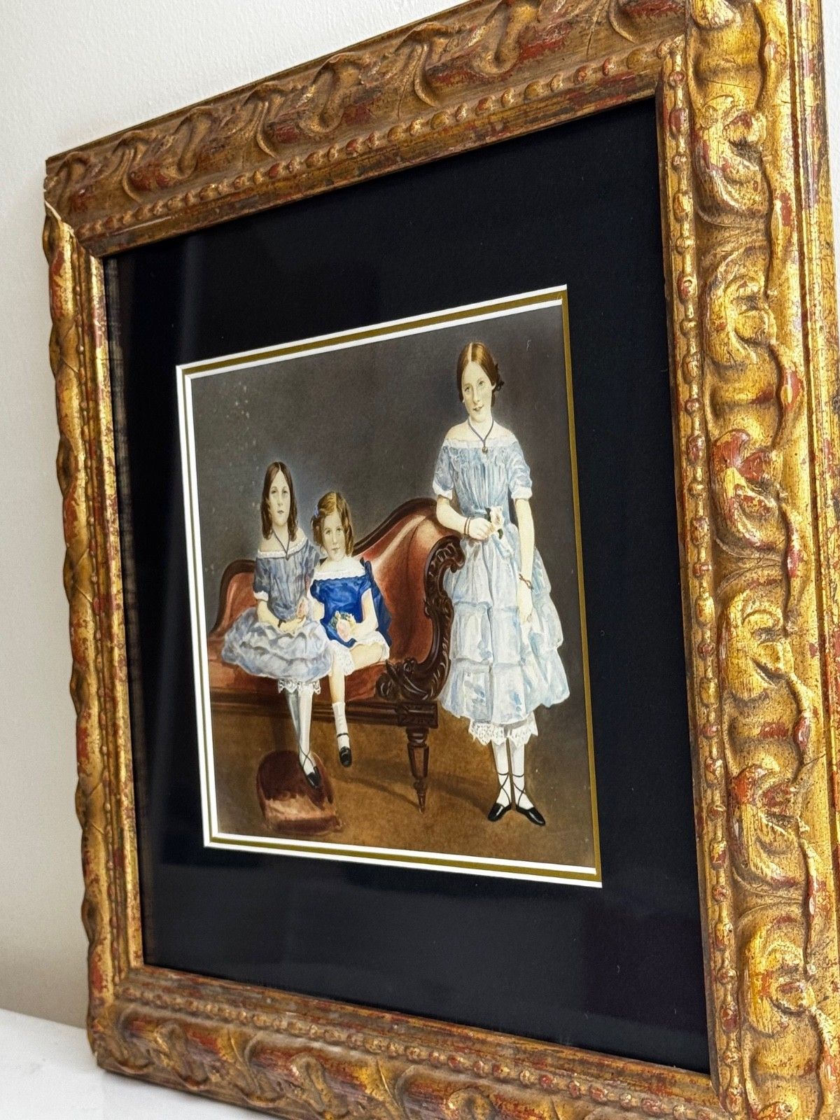 19e-eeuws familieportret van de familie van kapitein John Cooke, Louisa, Augusta en Sophia Devonshire photo vintage