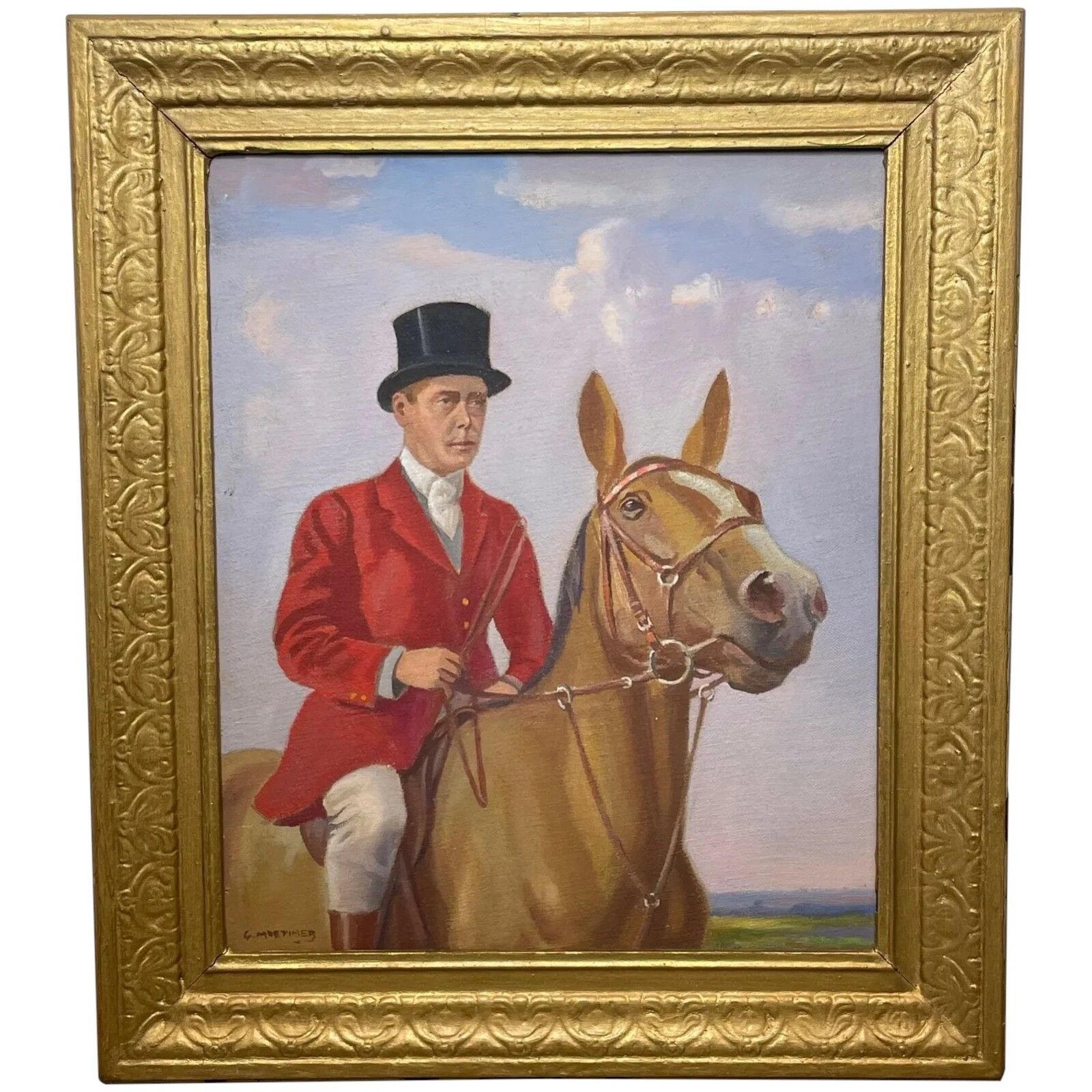 20th Century British Historic Oil Painting Royalty Hunting Portrait Of King Edward VIII Signed By Geoffrey Mortimer