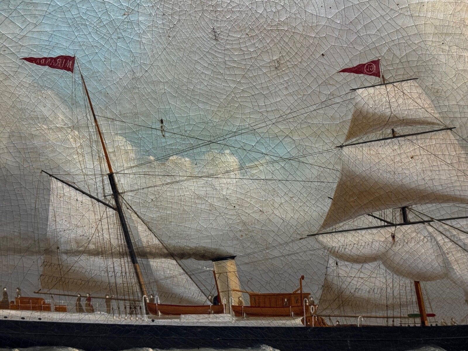 Groot 19e eeuws olieverfchilderij stoomschip SS Miranda Poolse Arctische Expeditie DR Frederick Albert Cook photo furniture