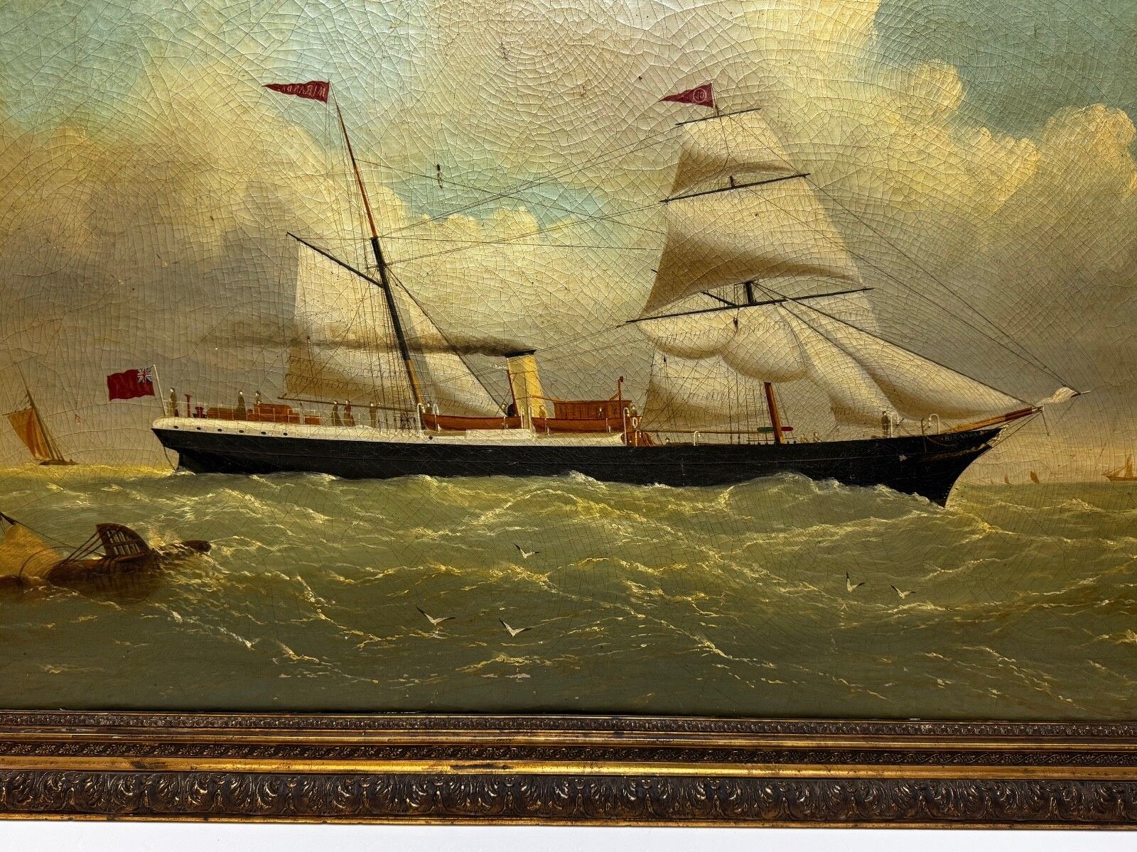 Groot 19e eeuws olieverfchilderij stoomschip SS Miranda Poolse Arctische Expeditie DR Frederick Albert Cook photo Kunst