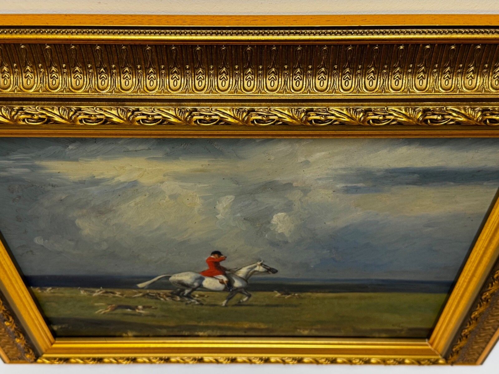 photo furniture Ruiterij-olieverfchilderij De Grijze Hengst - Sussex Hunt, gesigneerd door Hesketh Raoul Lejarderay Millais