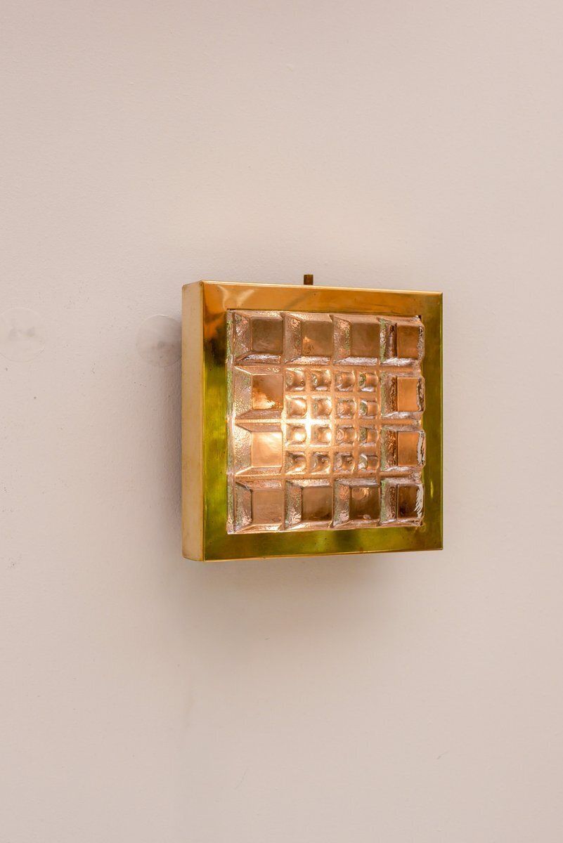 Luminaires Appliques murales brutalistes suédoises en verre et laiton, Falkenbergs Belysning, lot de 2 photo