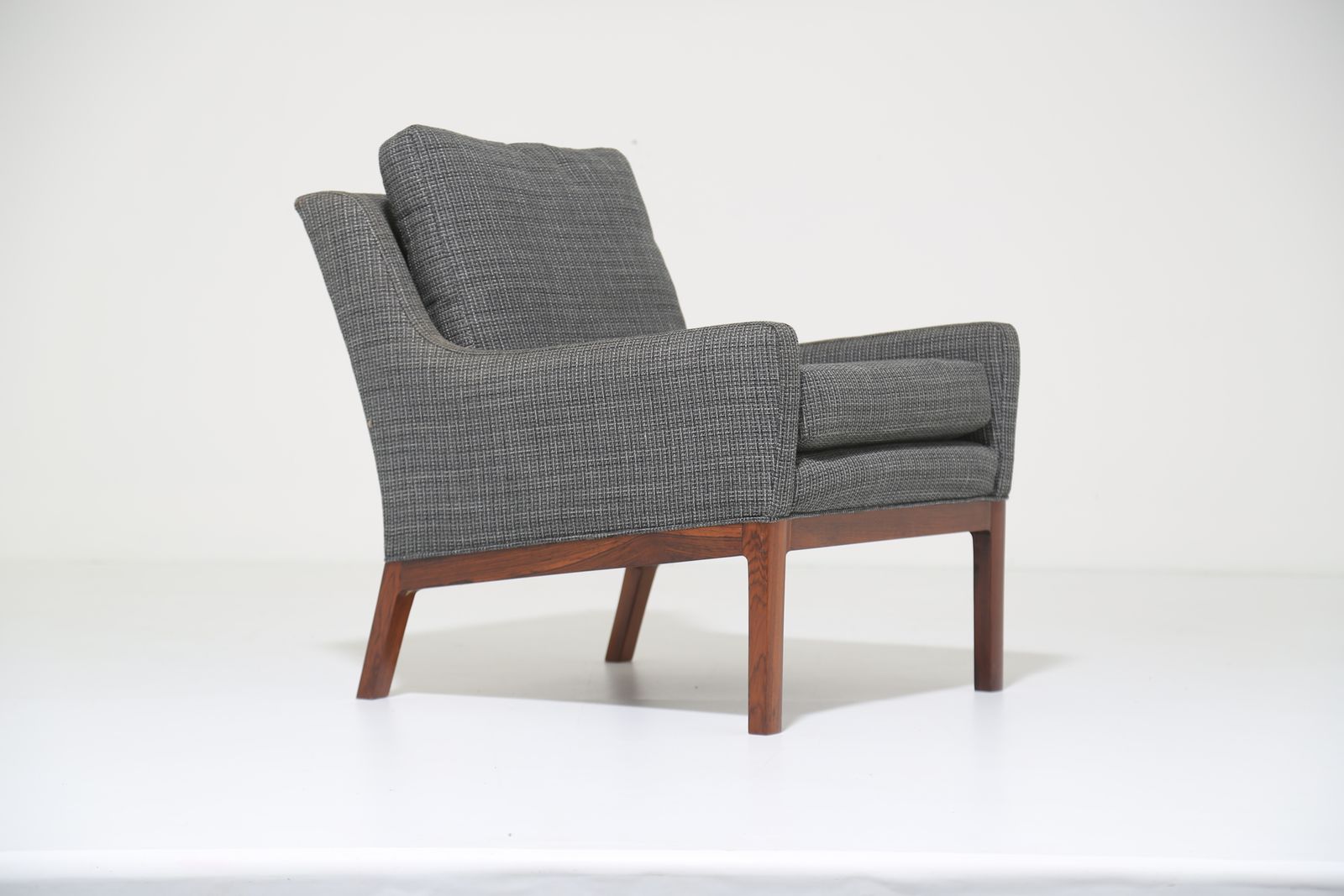 Vintage Danish Lounge Chair In Rosewood & Grey Tweed By Kai Lyngfeldt Larsen, 1960s