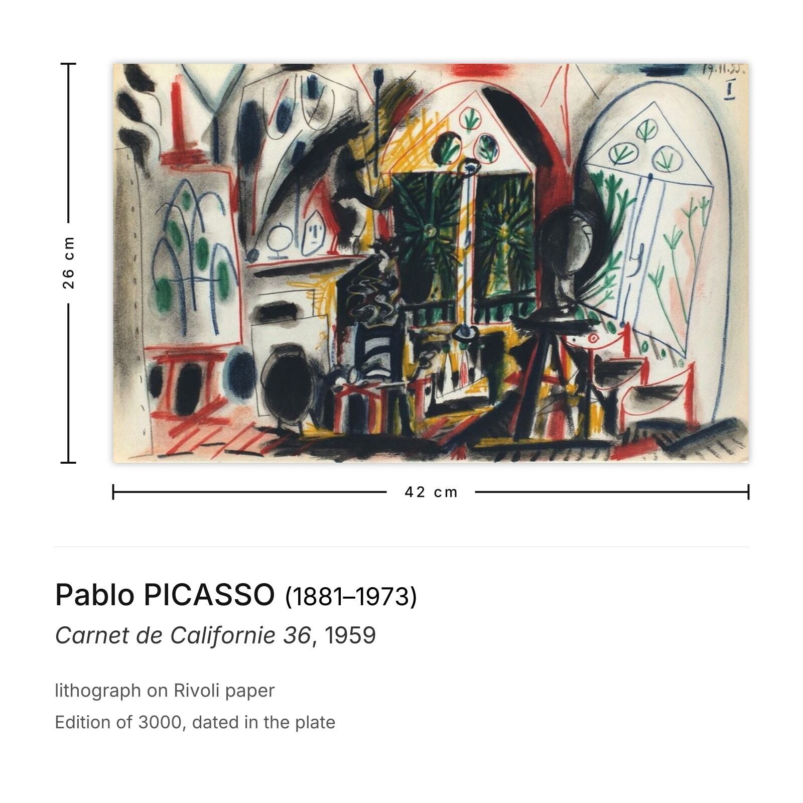 Pablo Picasso Lithografie Carnet De Californie 36 1959 photo furniture