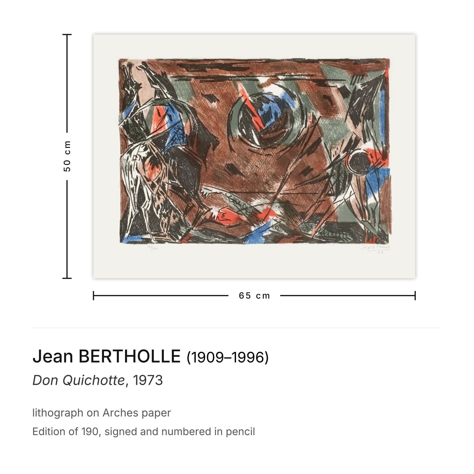 Jean Bertholle Gesigneerde Lithografie Don Quichotte 1973 photo furniture