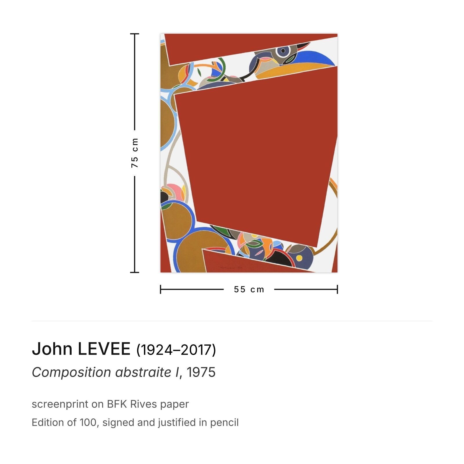 John Levee Gesigneerde Zeefdruk Composition Abstraite I 1975 photo furniture