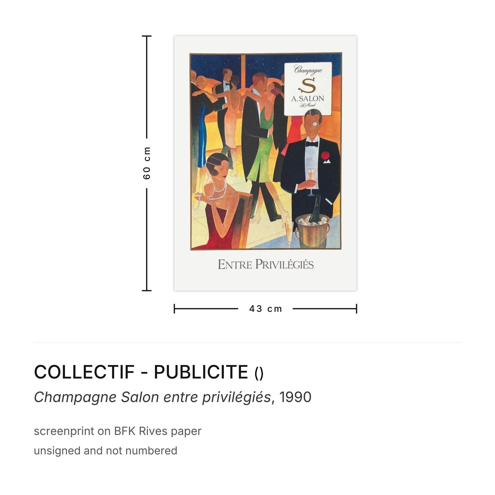 Collectif Publicite Screenprint Champagne Salon Entre Privilégiés 1990 photo furniture