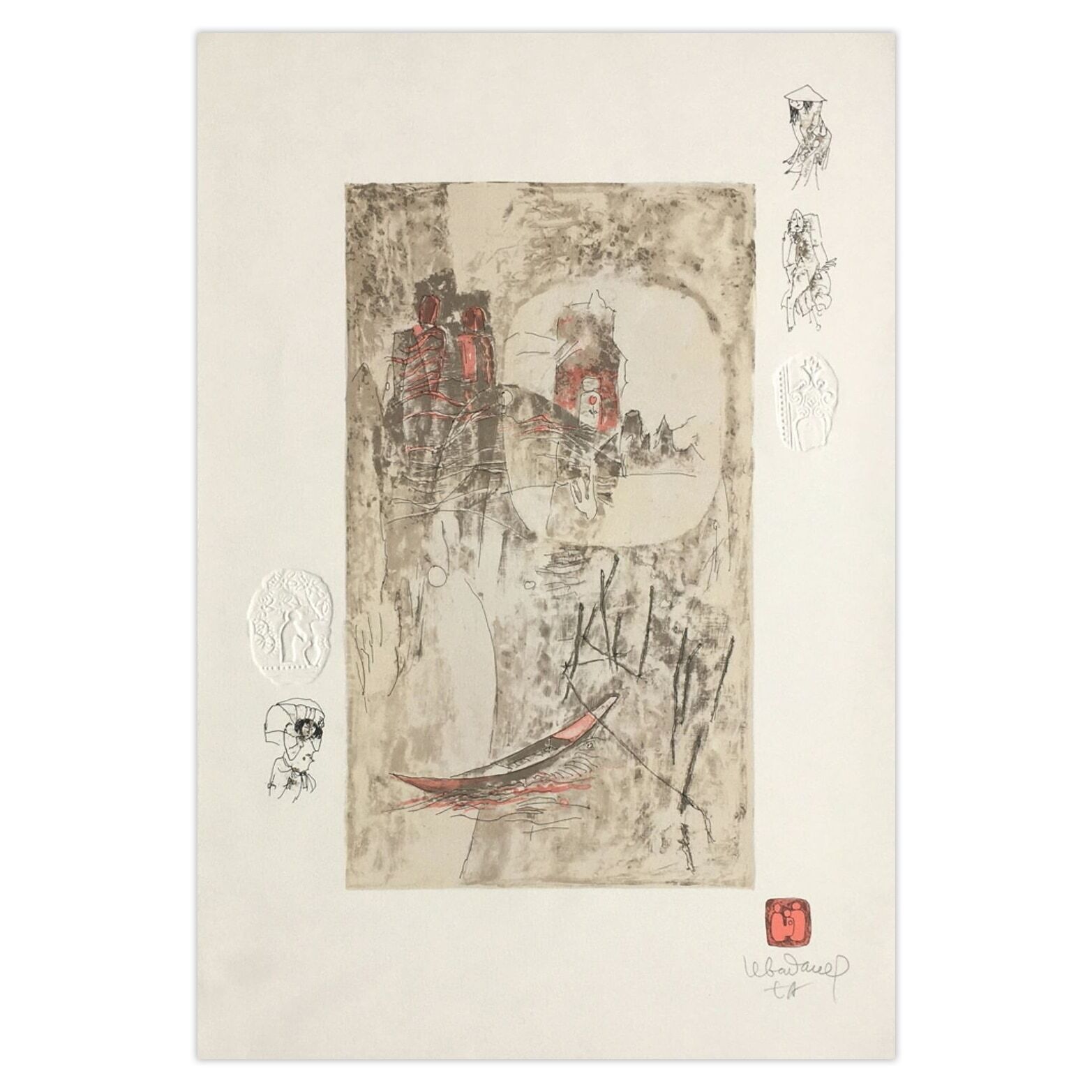 Dang Lebadang Gesigneerde Lithografie Comédie Humaine Paysage V 1985