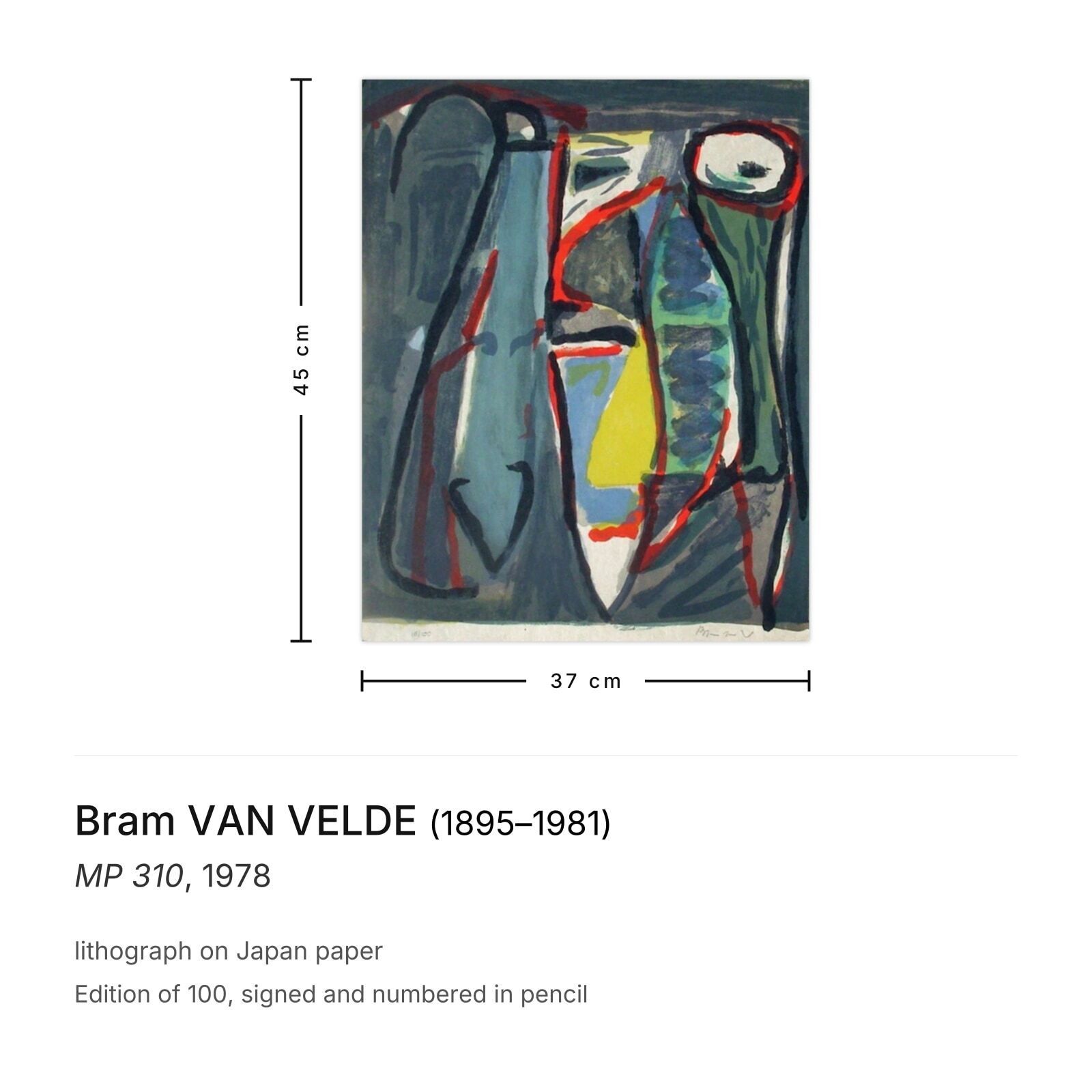 Bram Van Velde Gesigneerde Litho Mp 310 1978 photo furniture