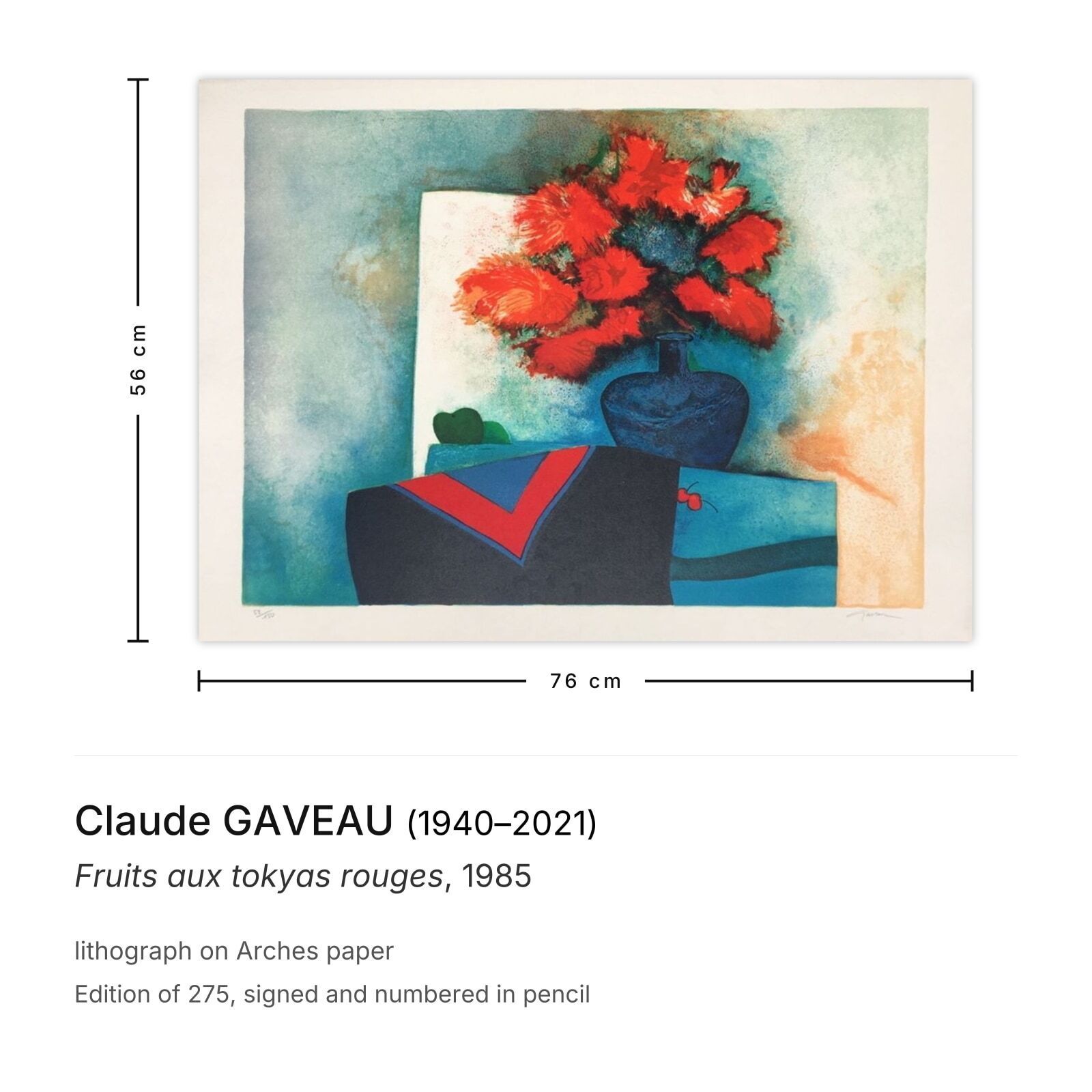 Claude Gaveau Gesigneerde Lithografie Fruits Aux Tokyas Rouges 1985 photo furniture