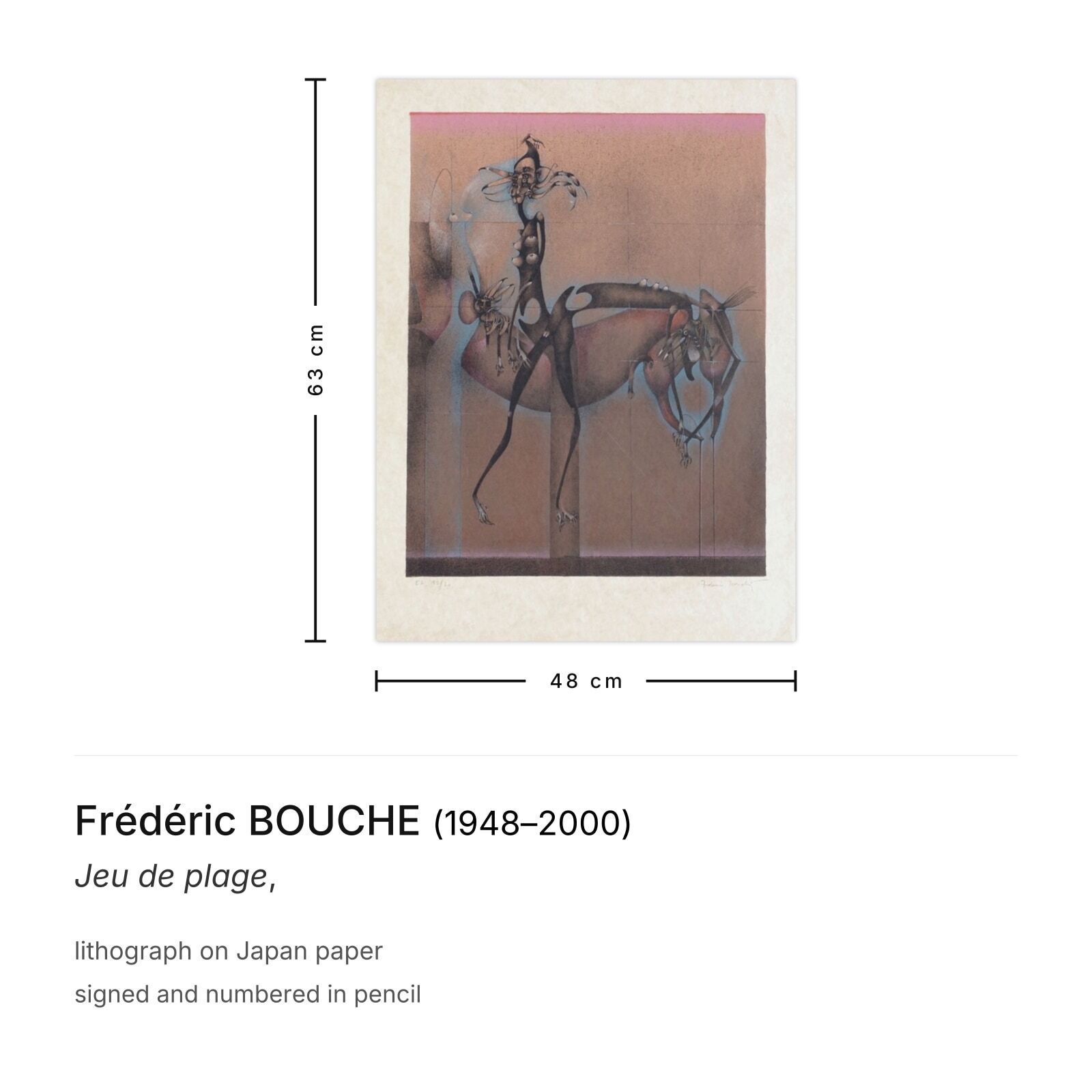 Frédéric Bouche Gesigneerde Lithografie Jeu De Plage photo furniture