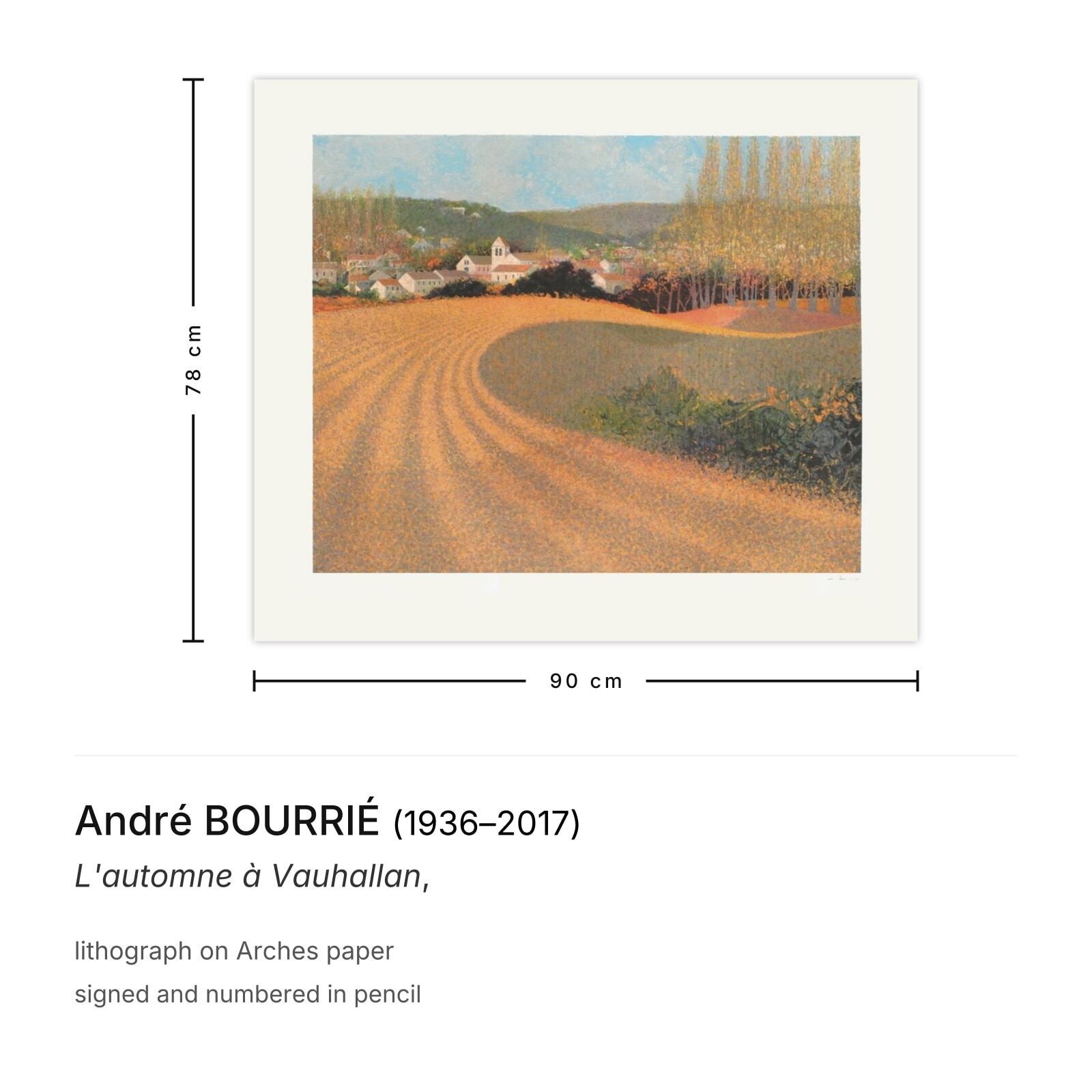 André Bourrié Gesigneerde Lithografie L'automne à Vauhallan photo furniture