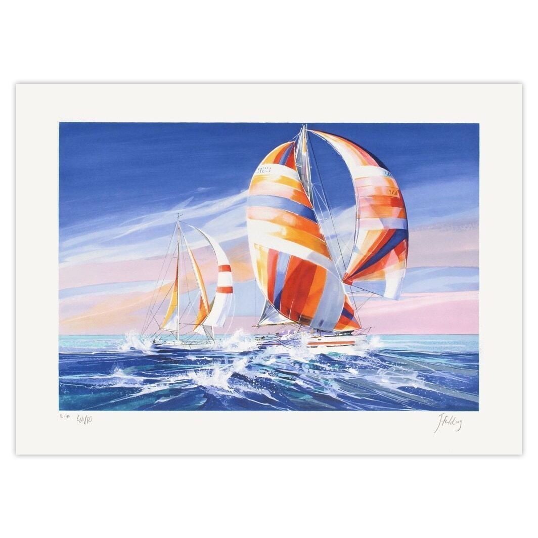 Jacques Fielding Gesigneerde Lithografie Régate Sous Spi 1990
