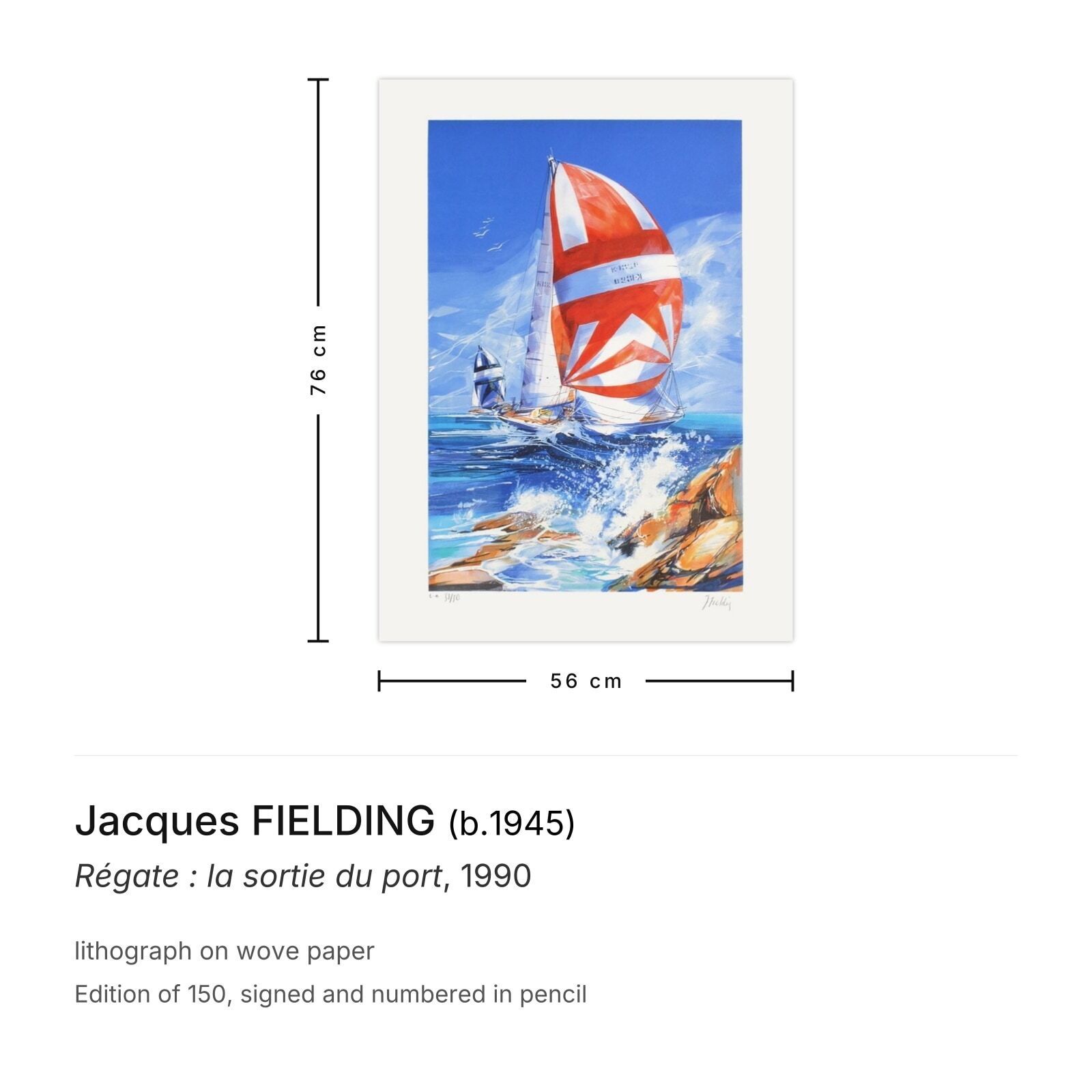 Jacques Fielding Signed Lithograph Régate : La Sortie Du Port 1990 photo furniture