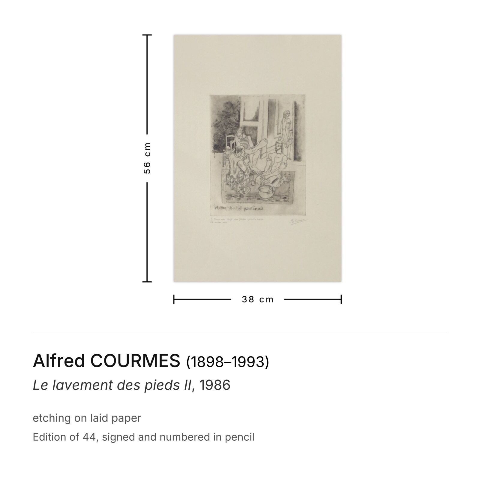 Alfred Courmes Gesigneerde Ets Le Lavement Des Pieds II 1986 photo furniture