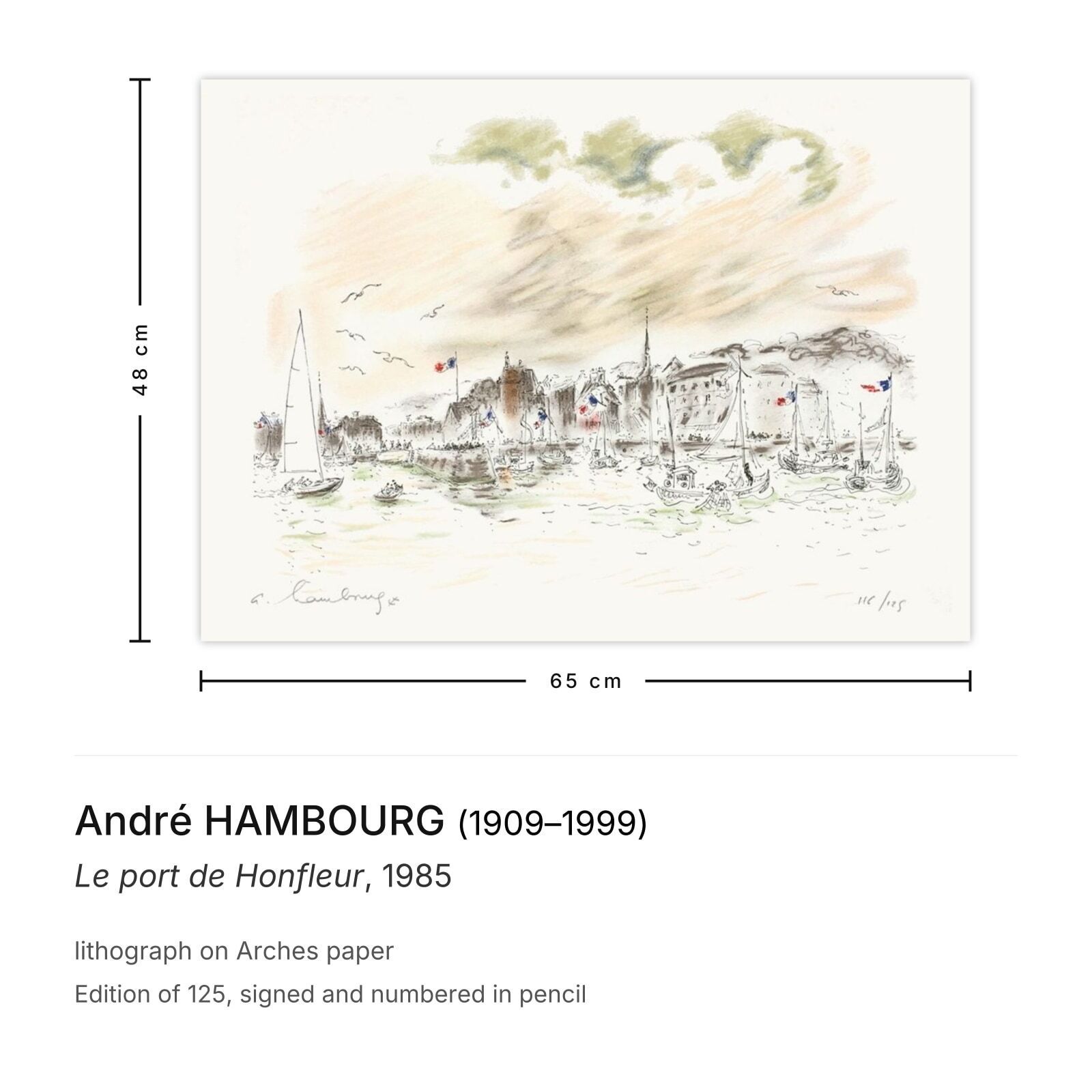 André Hambourg Gesigneerde Lithografie Le Port De Honfleur 1985 photo furniture